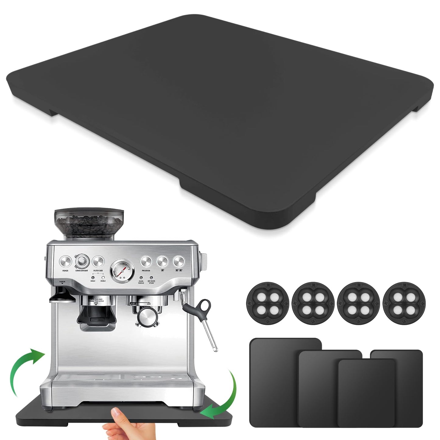 Appliance Slider 360° Rolling Tray for Coffee Maker Bamboo Coffee Pot Slider Tray for Countertop Rotation Sliding Tray with Wheels, Appliances Mat Easily from Under The Cabinet Black(15.7"×13")