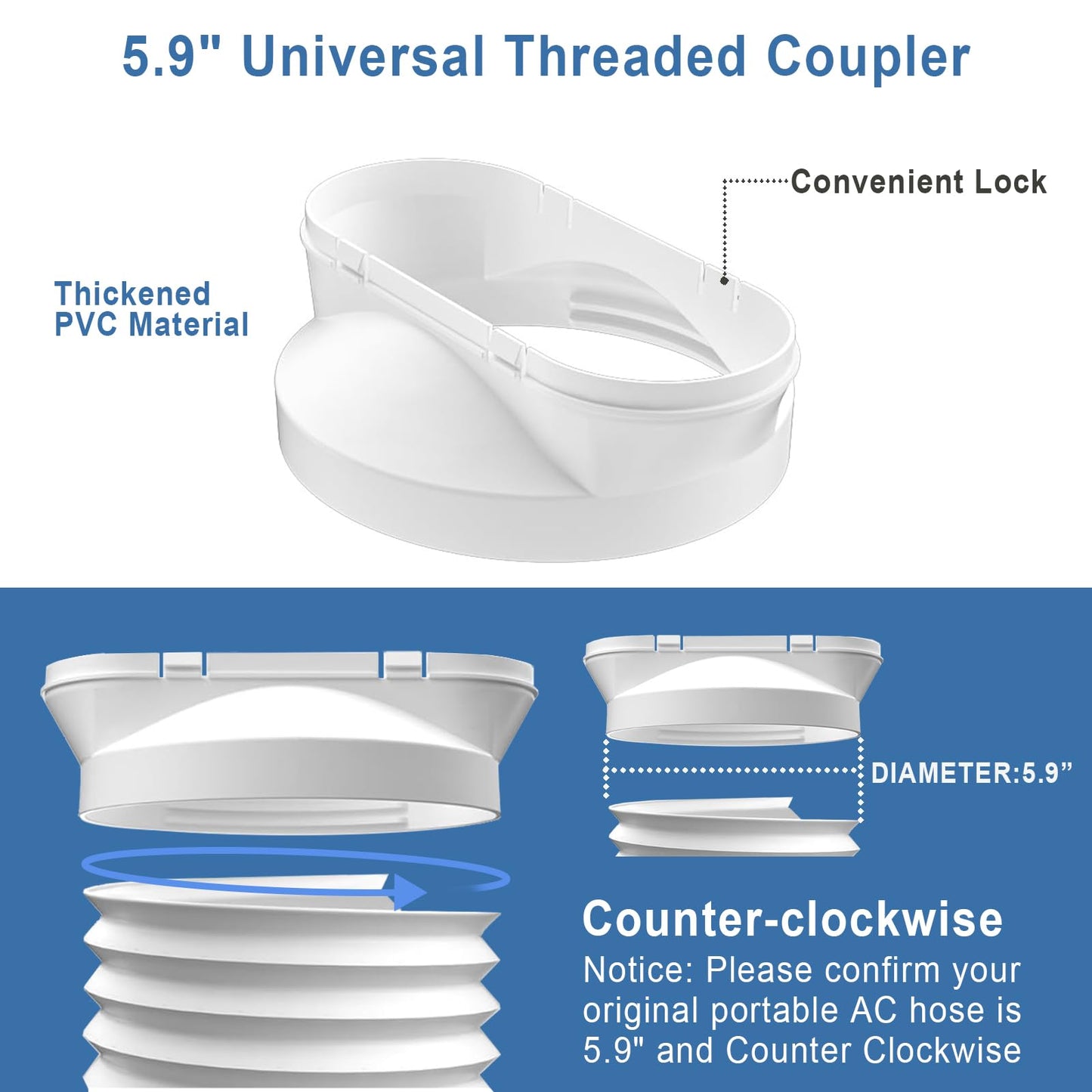 Aukney Portable Air Conditioner Window Vent Kit with 80" Length Hose, Adjustable Window Seal with 5.9 Inch Diameter for Ducting Universal Portable AC Seal Panel for Horizontal & Vertical Window