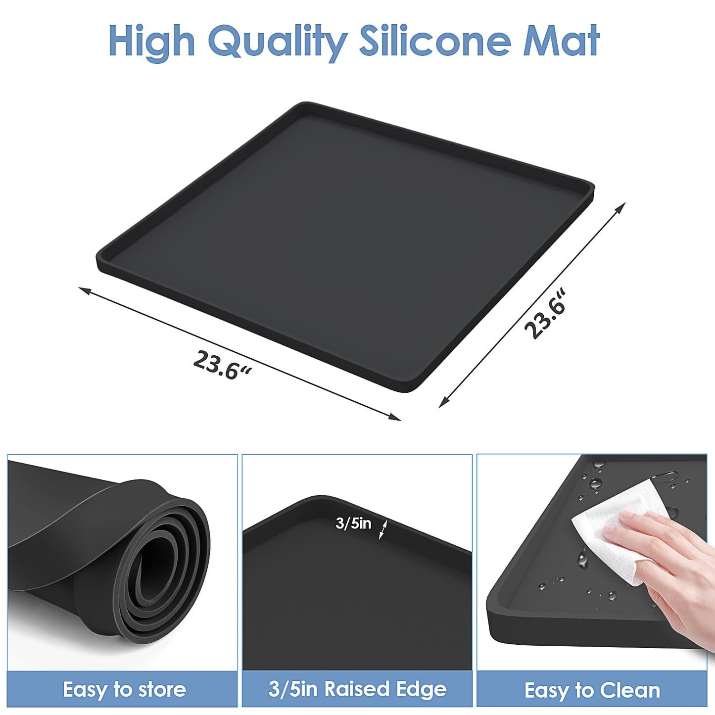 Mini Fridge Stand with 23.6'' x 23.6'' Silicone Mat, 7"-8.5" High Adjustable Small Refrigerator Stand with 4 Stainless steel Feet, Mini Refrigerator Stand with Mat Portable Washer and Dryer Pedestal