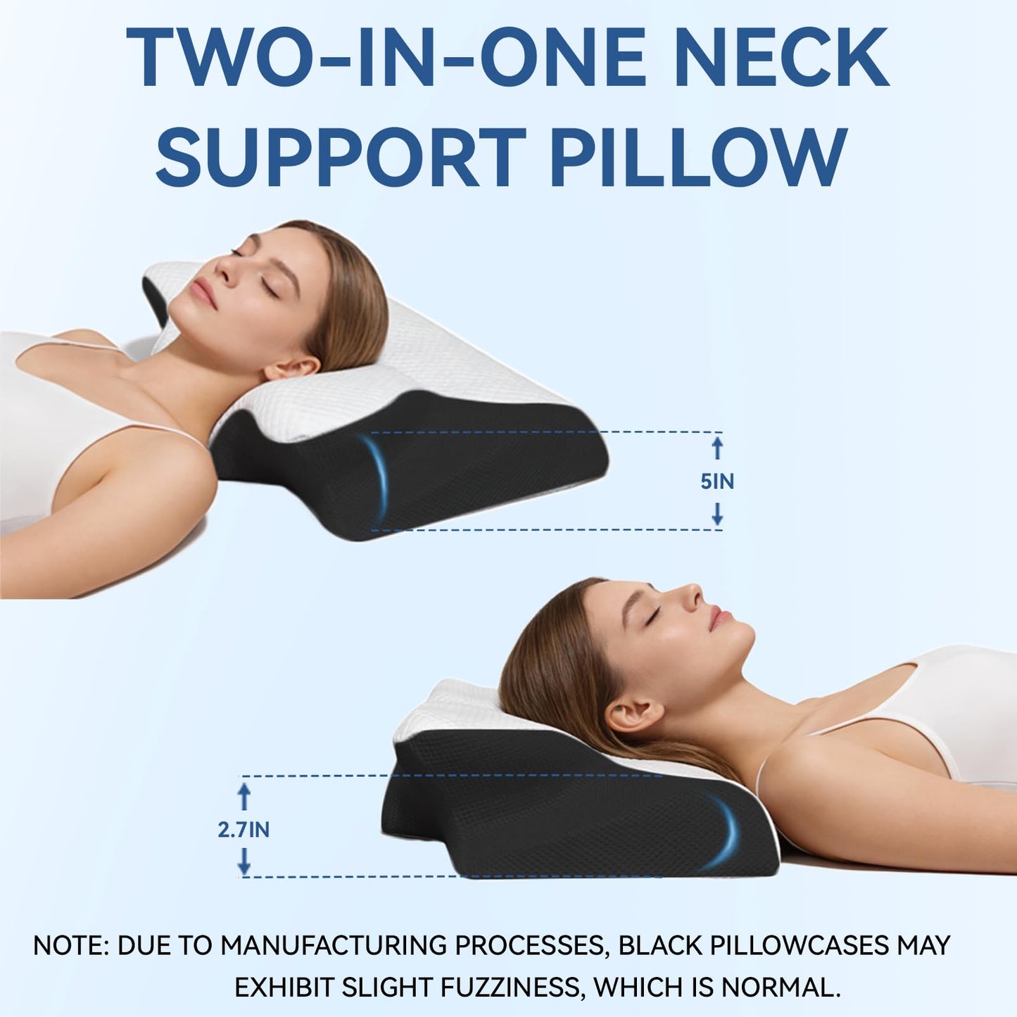 Keaolotay Cervical Neck Pillow for Sleeping Ergonomic Sleep Apnea Pillow with Memory Foam Neck Support Pillow for Back Side Stomach Sleepers with Pillowcase (Black)