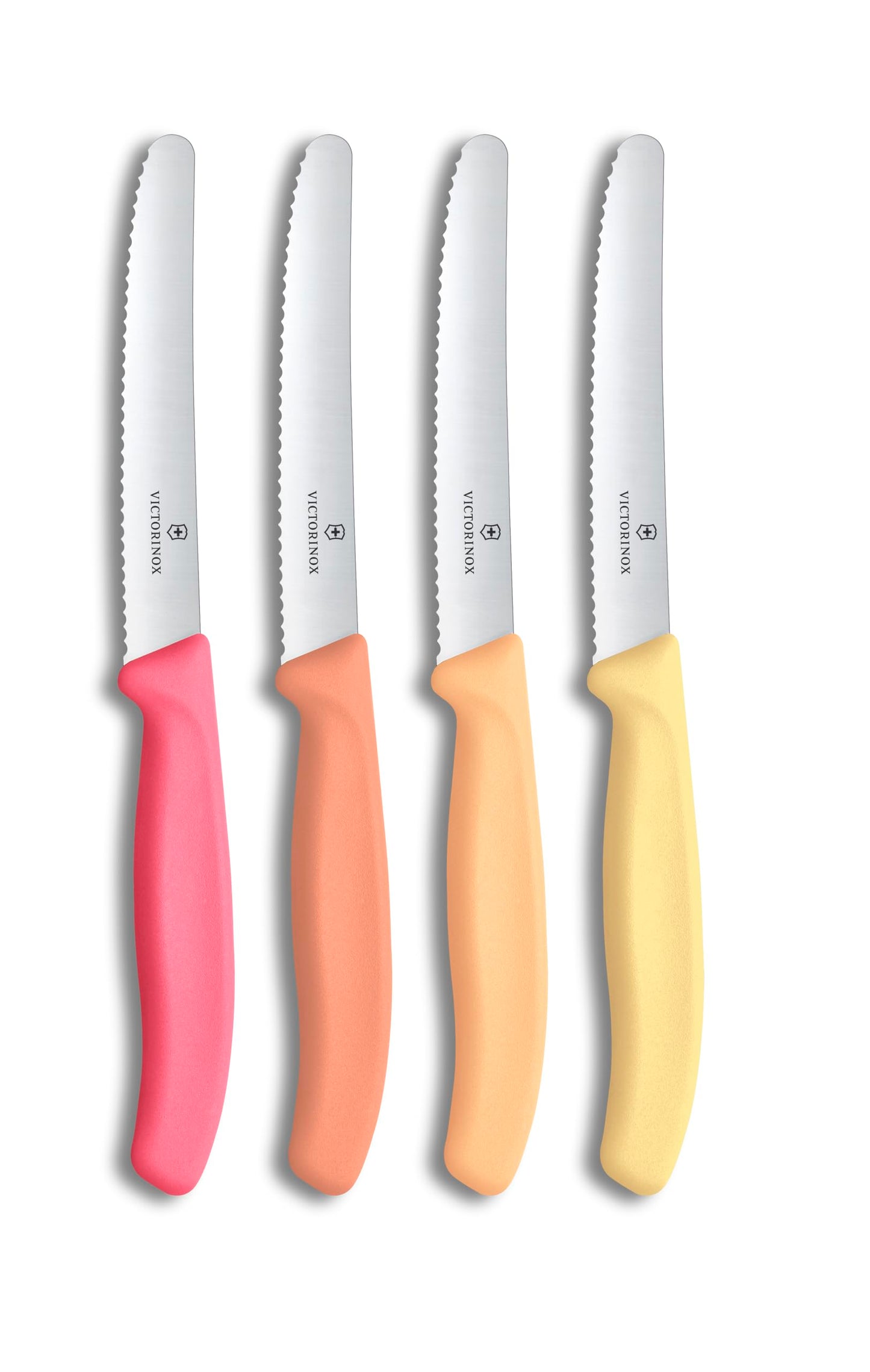 Victorinox Swiss Classic, Tomato-Bread Knife Set, 4-pieces, sharp blade, serrated edge, 4.3 Inch, stainless steel, Blush, Orange, Peach, Yellow
