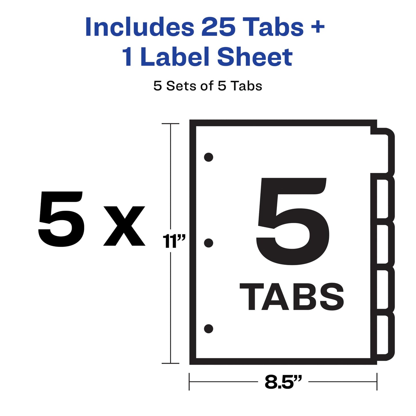 Avery 5 Tab Plastic Dividers for 3 Ring Binder, Easy Print & Apply Clear Label Strip, Index Maker Customizable Frosted White Tabs, 5 Sets (12449)