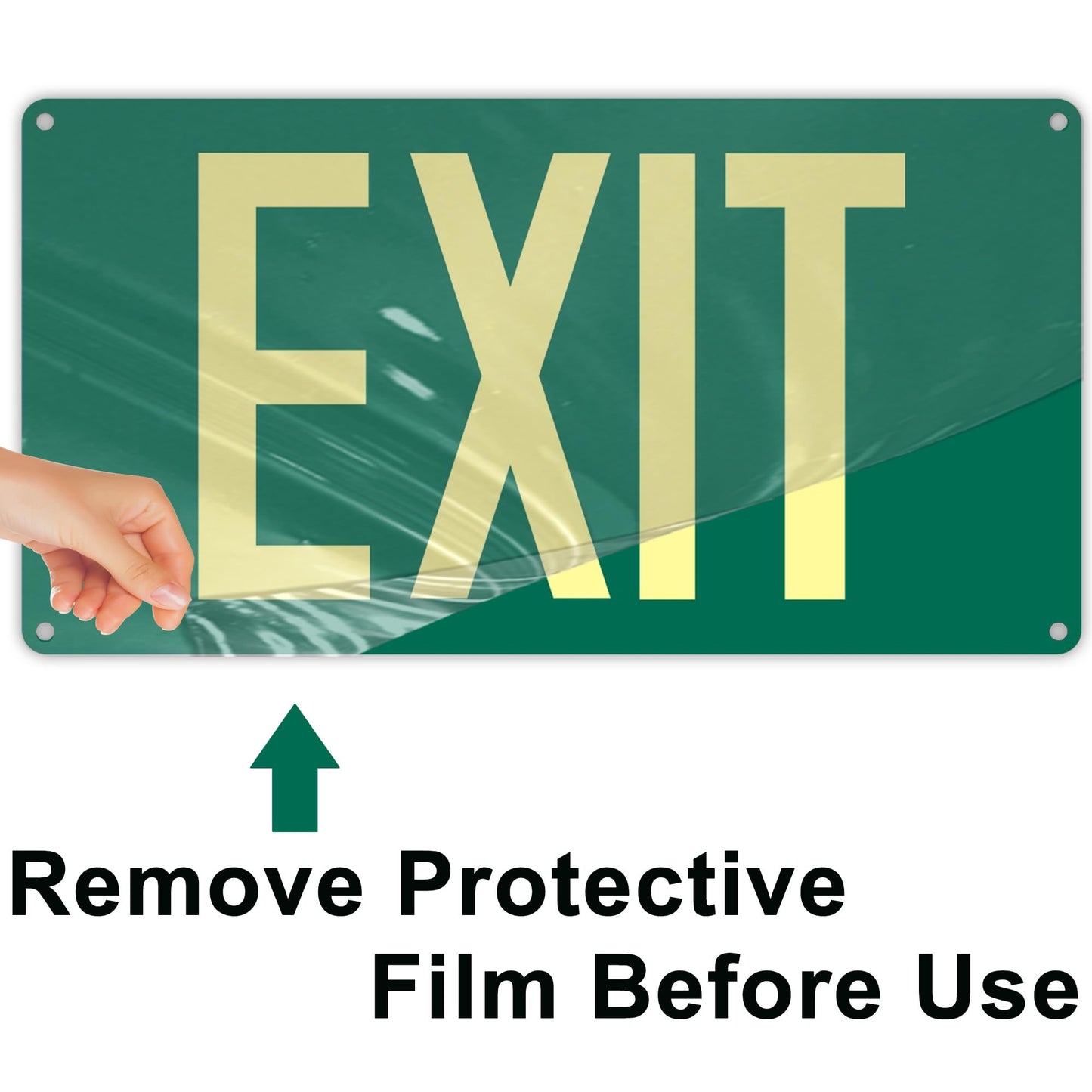 (2Pack) Photoluminescent Exit Sign, Glow In The Dark Aluminum Exit Sign Green - Adhesive Backing - 4pcs Removable Arrows Included - 14.25 x 7.5 Inches - Non Electrical Exit For 50 Feet Visibility