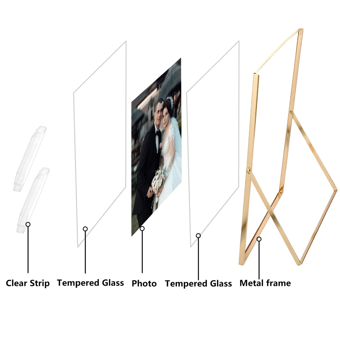 GorYeeFine Gold 10x12'' Floating Frame 2pack For Photo Sizes(8.5x11'',8x10'',7x9''),Beautiful Metal Beaded Edge 8x10'' floating picture Frames, Adjustable Tabletop/Shelf Photo Frame