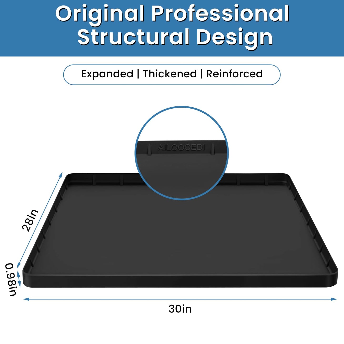 Large Thickened Washing Machine Mat 30" x 28" Silicone Under Washer and Dryer Drain Pan Drip Tray Floor Protector Non-Slip Flexible Soft Mat Waterproof Raised Edge 0.98'' Black