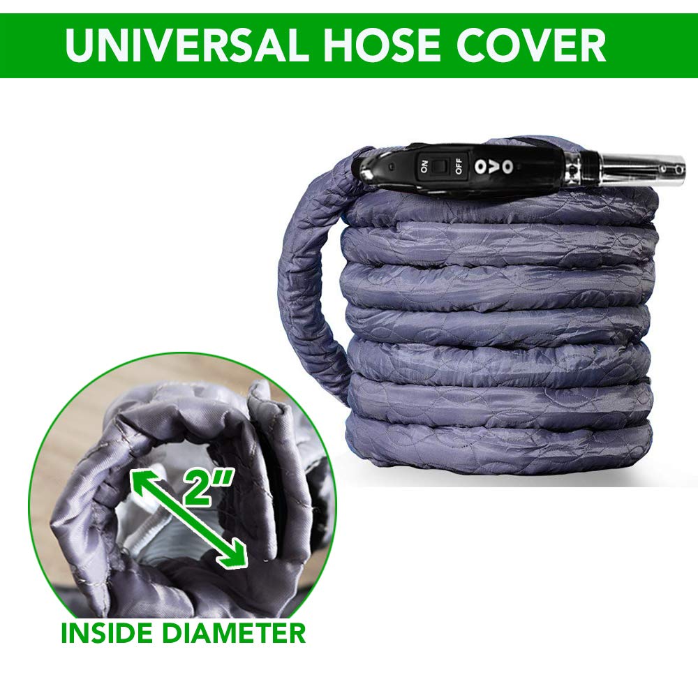 OVO Universal Padded Cover, Fits All 40 to 42 ft Central Vacuum Hose, Machine Washable, Easy to Install with Zipper, Grey
