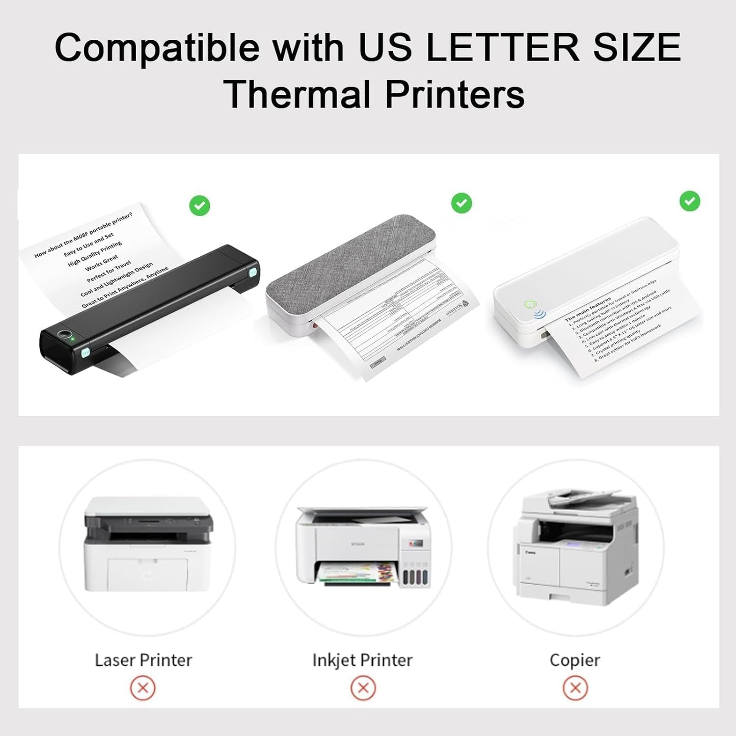 500-Sheet Thermal Printing Paper of Continuous Folded Great Value Pack, 8.5 x 11 Inches (US Letter Size) for N80/ A28U/ PD-A4 Thermal Portable Printer, Inkless Wireless Printers, Office Supplies.