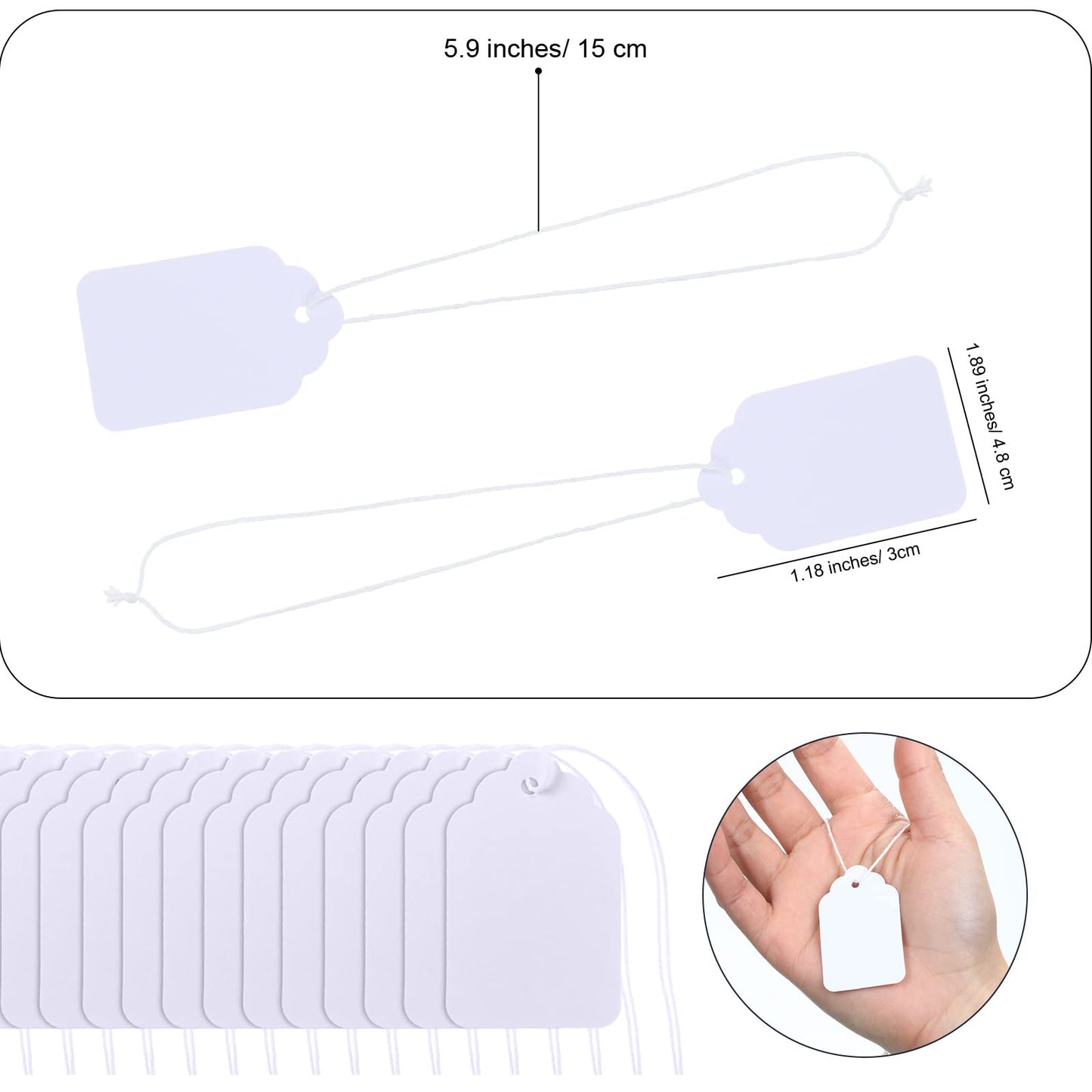 Fainne 3000 Pcs White Matte Hanging Price Tags with String, 1.18 x 1.89 Inch, Clothing Gift Merchandise Display Labels