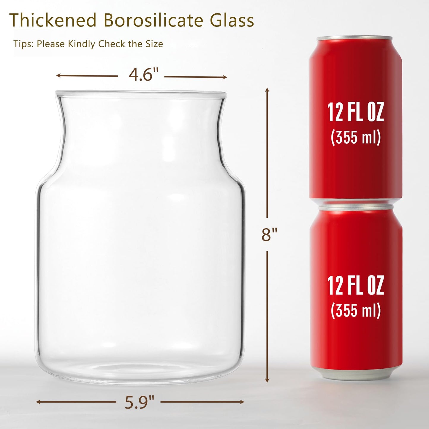 BWODYAY Clear Glass Vase, Large Flower Vase, 8-inch Glass Flower Vase for Plants, Wide Mouth Vase for Home, Wedding, Living Room, Dining Table