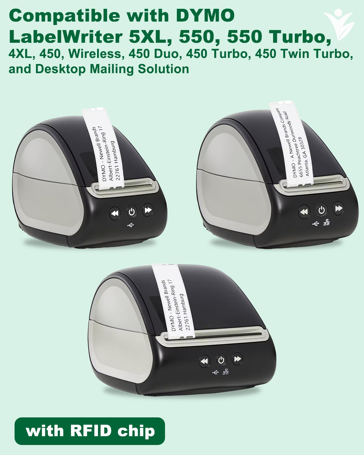 Yuanqimm 30336 1" x 2-1/8" Compatible for DYMO LabelWriter 5XL 550 550 Turbo 4XL 450 Wireless 450 Duo 450 Twin Turbo, 25mm x 54mm Label with RFID Chip, for Barcodes, 6 Rolls, 3000 Labels