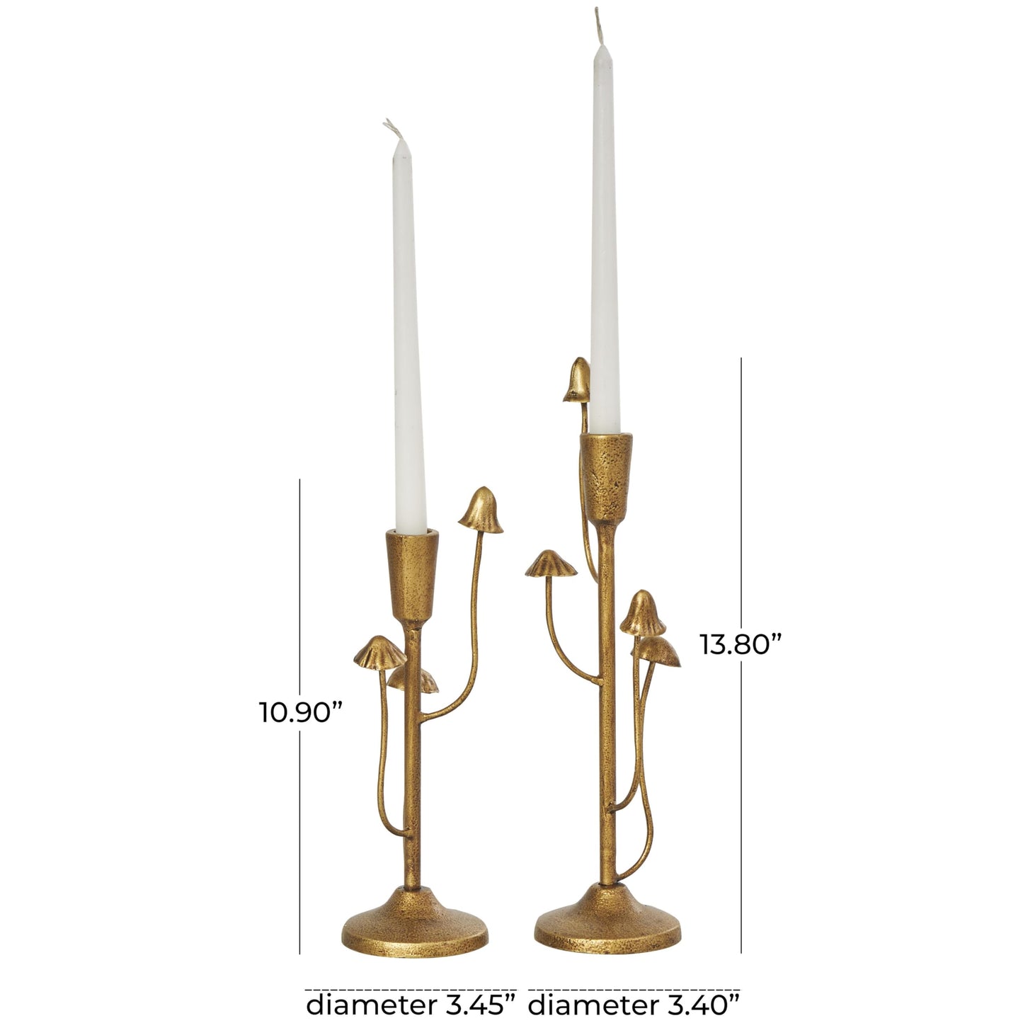 Deco 79 Metal Abstract Decorative Candle Holder Mushroom Inspired Candle Stand, Set of 2 Candlestick Holder 11", 14"H, Gold