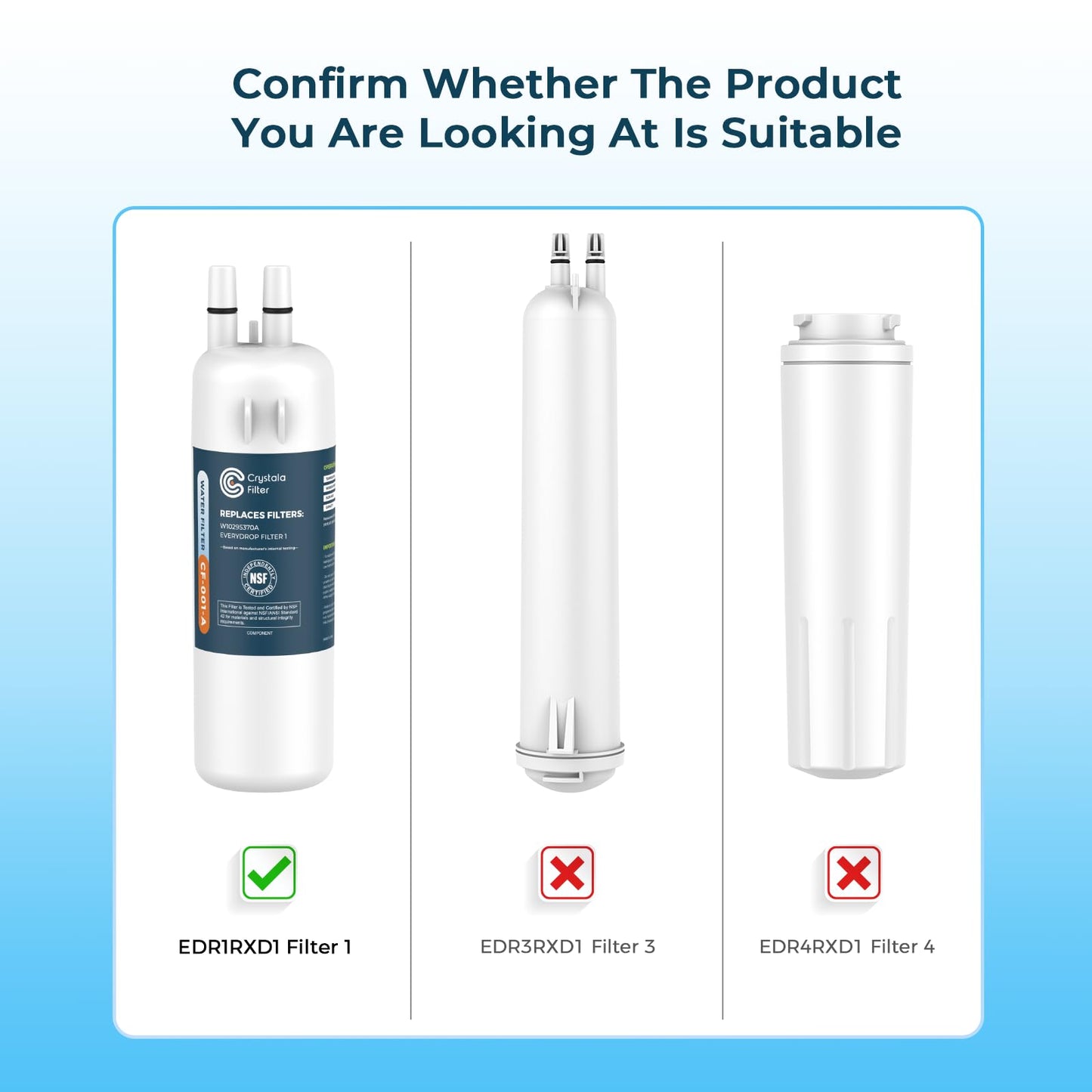 Crystala Filters Refrigerator Water Filter Compatible with W10295370A, EDR1RXD1, Filter 1, W10295370, P4RFWB, P8RFWB2L, 46-9930, 46-9081 Refrigerator Water Filter | Pack of 3
