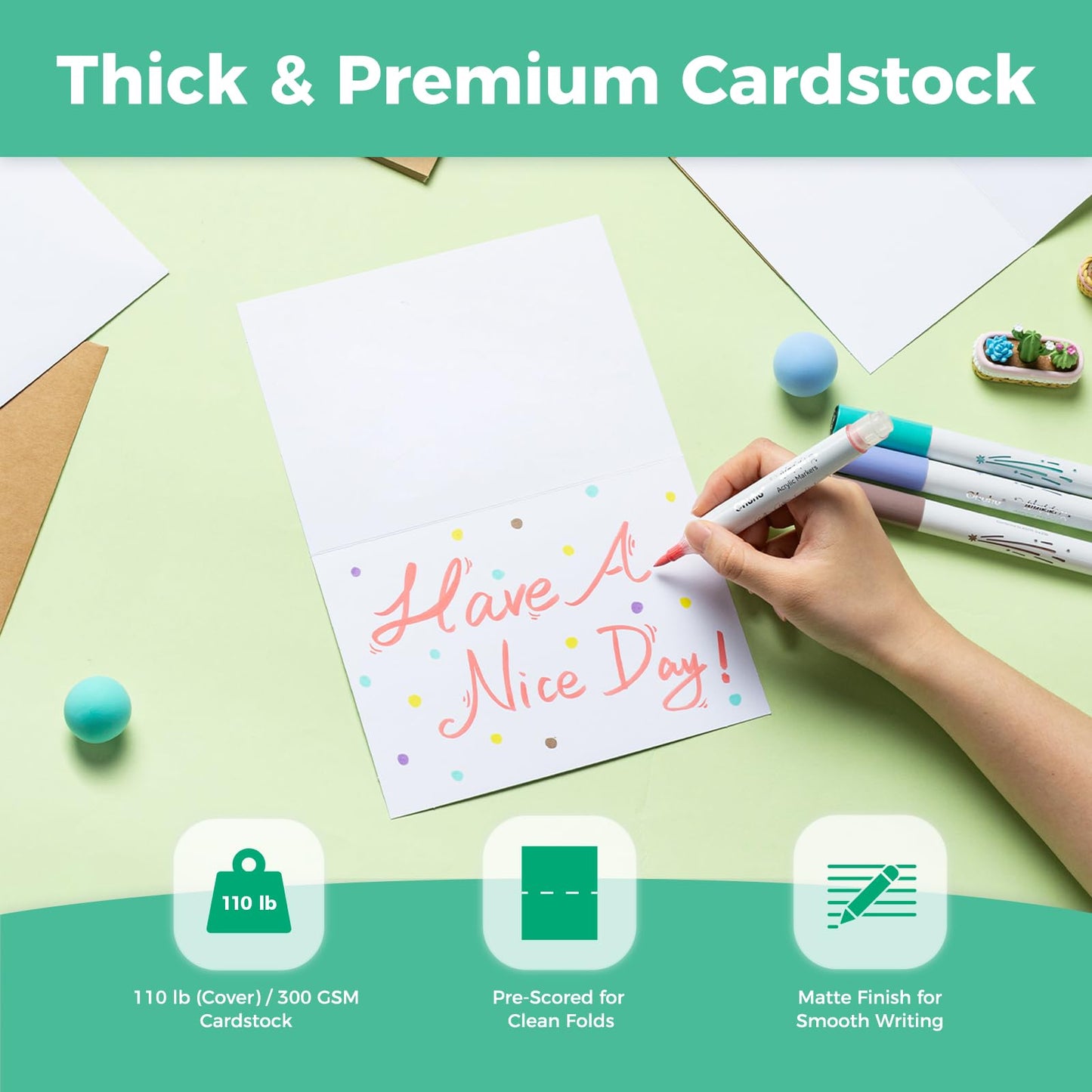 Ohuhu Blank White Cards and Envelopes 200 Pack - 4.25" x 5.5" Heavyweight Folded Cardstock and A2 Envelopes for DIY Greeting Cards Wedding Birthday Invitations Baby Shower Thank You Cards and More