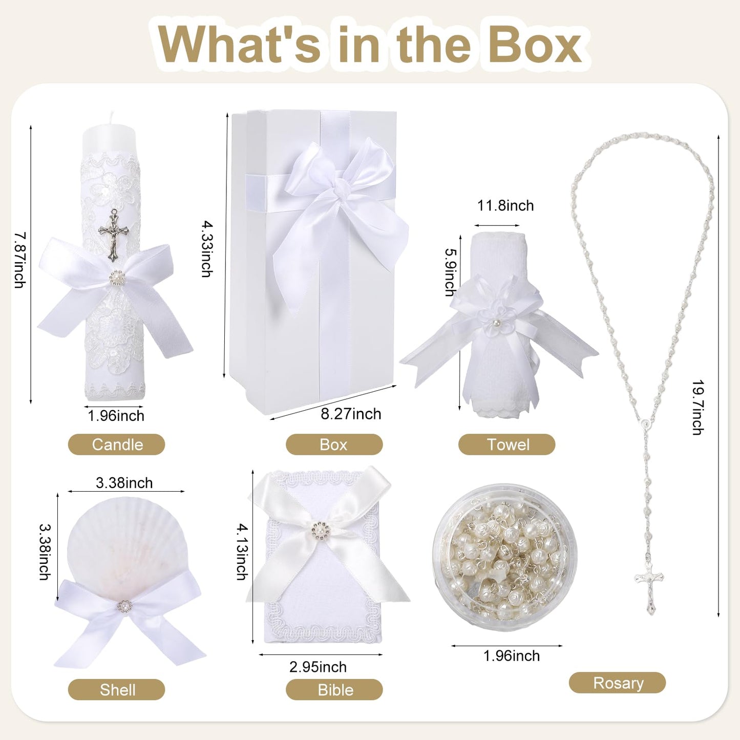 Baptism Candle Set for Boys and Girls,White 5 PCS Baptism Kit Catholic Candle,Baptismal Towel,Shell,Rosary,Bible for Baptismal Christening First Communion Gift,Velas para Bautizo De Niño o Niña