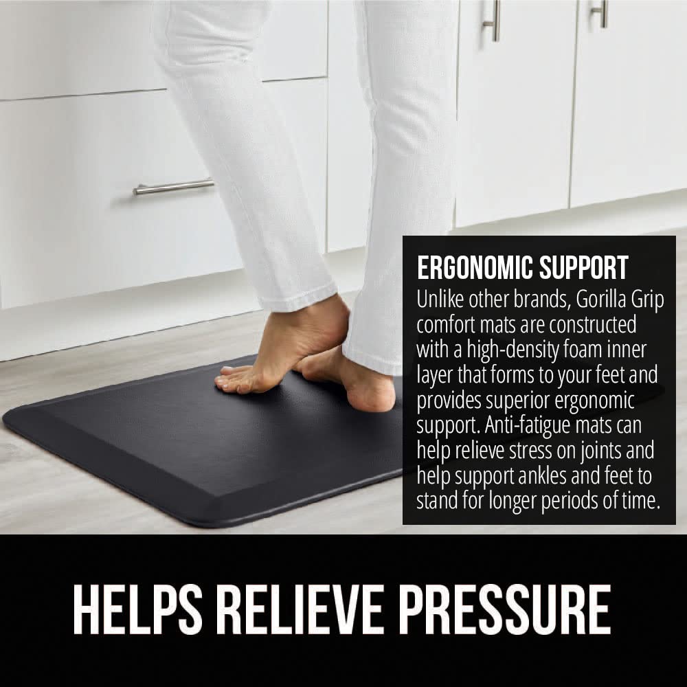 GORILLA GRIP Comfortable Cushioned Kitchen Mats for Floor, Waterproof Stain Resistant Top, 3/4 Inch Thick Ergonomic Standing Desk Anti Fatigue Mat, Supports Ankles and Feet, 17x24, Black