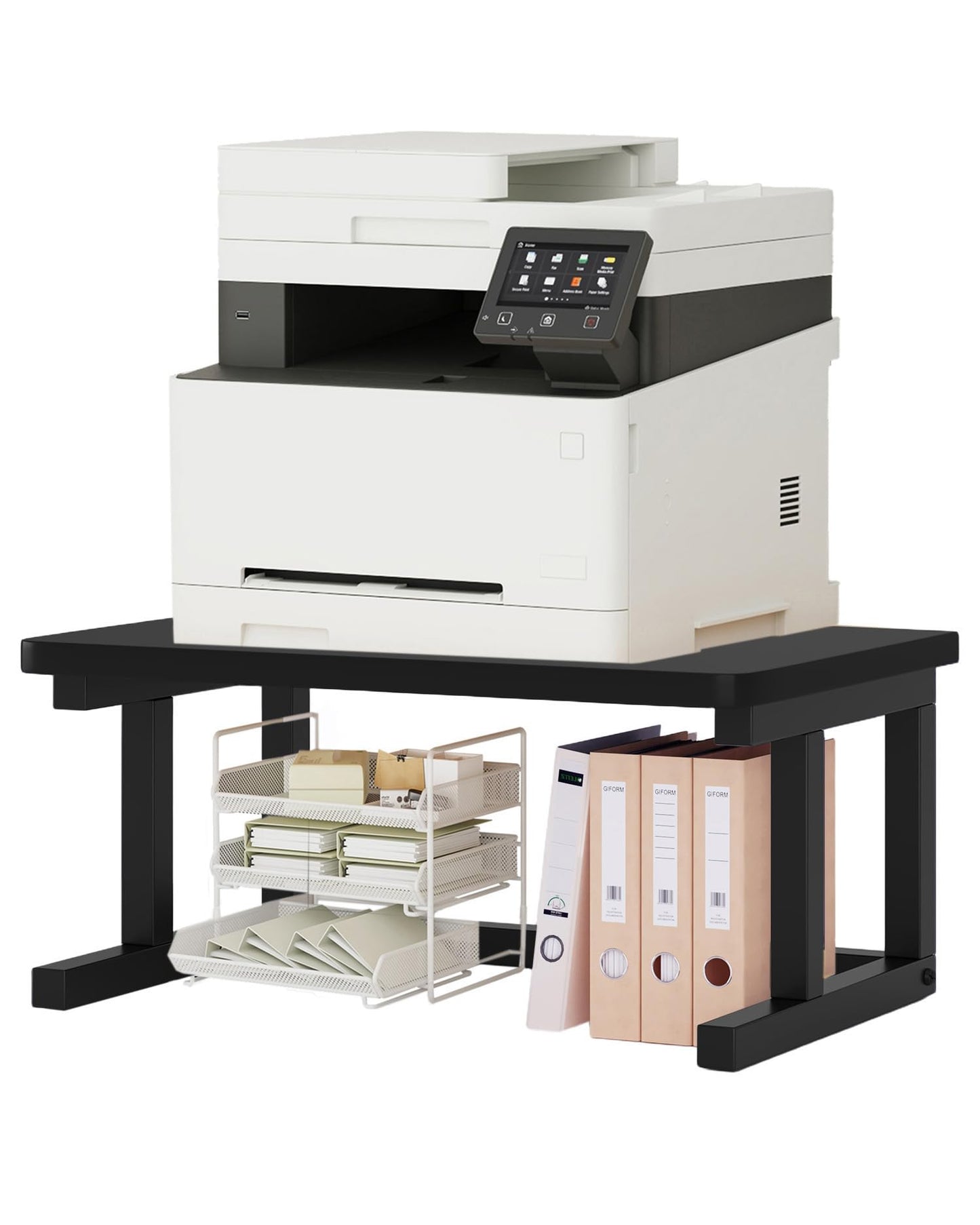 WRITECRY Desktop Printer Stand, 19.7″x 15.7″ 2-Tier Large Printer Shelf fit 3D Laser Printer/Scanner/Fax Machine, Industrial Storage Rack for Home Office Storage, Black P5040-B