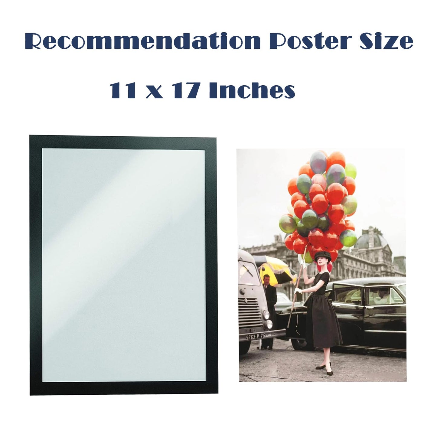 JIUYE 20 Pcs Magnetic Poster Frame,11"x17" Magnetic Framed Holder,One-piece‌ Plastic Poster Frames Sign Holder with Magnet Strip Back used on Metal Surface,for displaying Bulletin/Notice/Posters