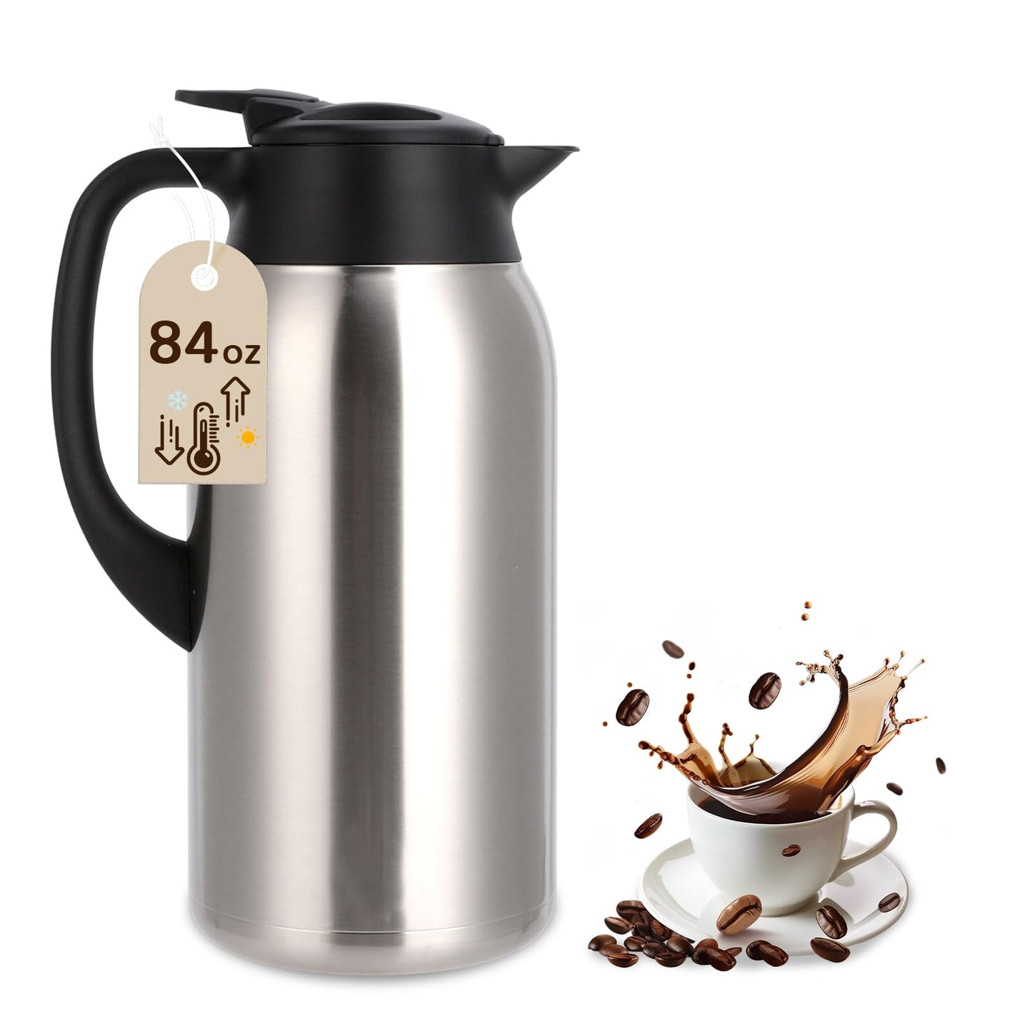 316Stainless Steel Coffee Carafe 84oz - 12 Hours Hot & 24 Hours Cold Large Capacity Coffee Server for Home/Office/Camping Silver