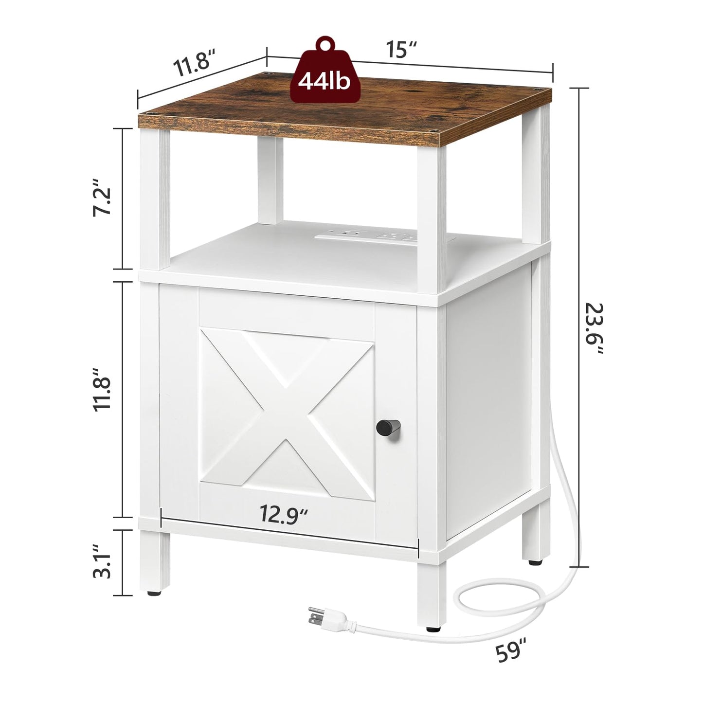 MAHANCRIS Farmhouse Nightstand with Charging Station, White Night Stand End Table with USB, Bedside Table with Storage Cabinet, Modern Side Table for Bedroom, Small Space, Rustic Brown ETRW96E01