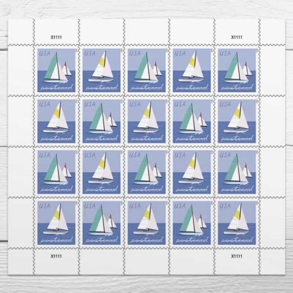 Sailboats 2023 Postcard Rate (2 Sheets of 20) Non-denominated Mail-Use Postage Stamps