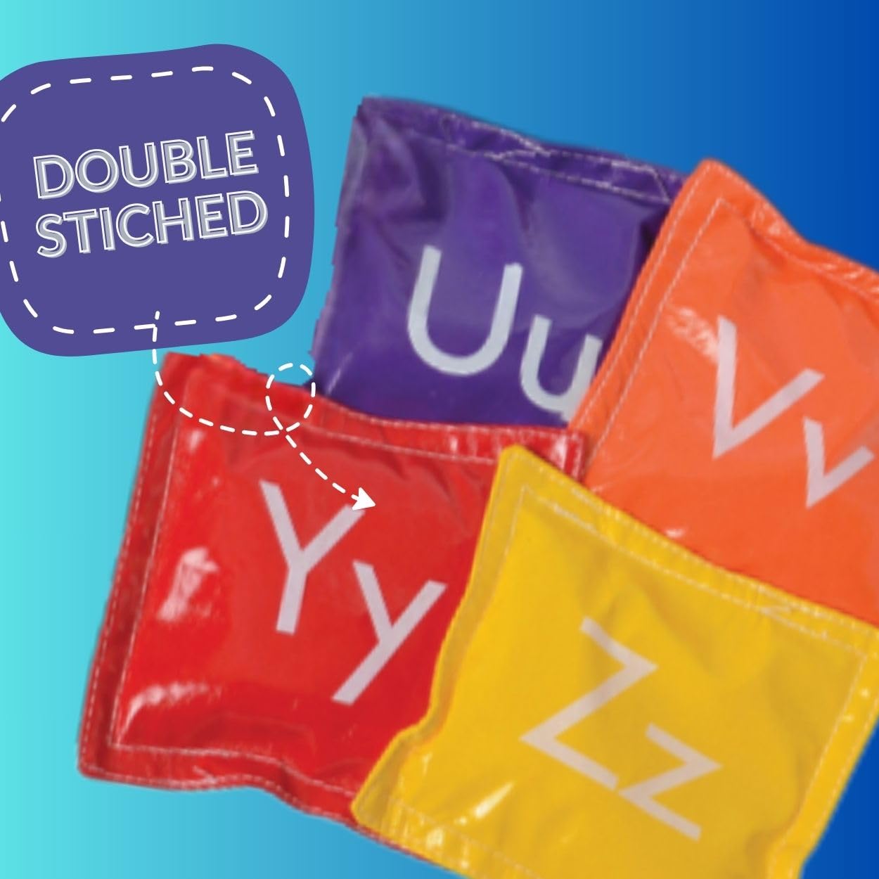 Constructive Playthings Alphabet Bean Bag Set for All Ages, 26 Vinyl Bean Bags with Uppercase and Lowercase Letters, Learning Toy for Letter Recognition