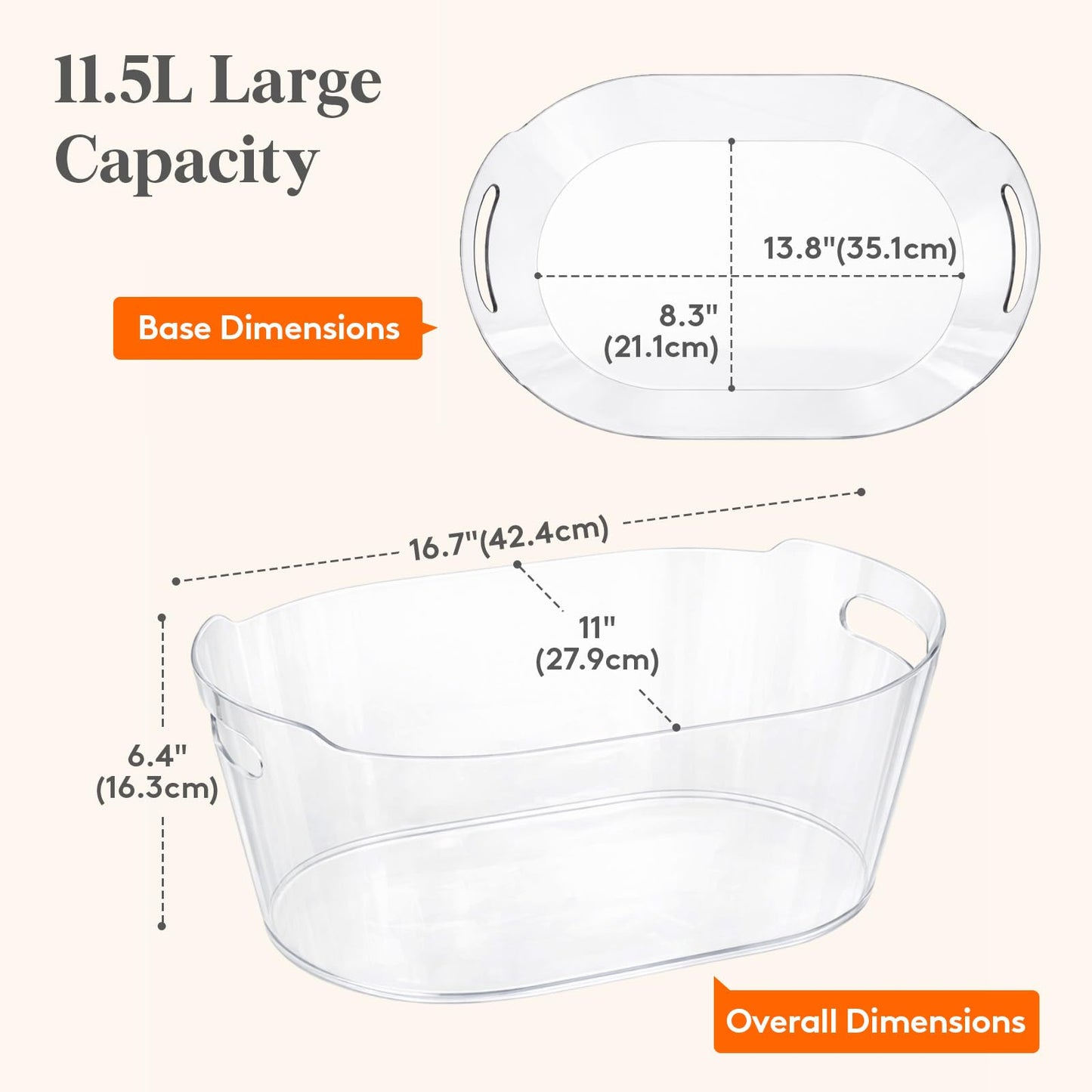 Lifewit 11.5L Ice Bucket for Parties 2 Pcs, Large Plastic Drink Cooler for Champagne Wine, Beer, Clear Beverage Tub for Mimosa & Cocktail Bar, Portable Chiller for Party Hosting & Serving