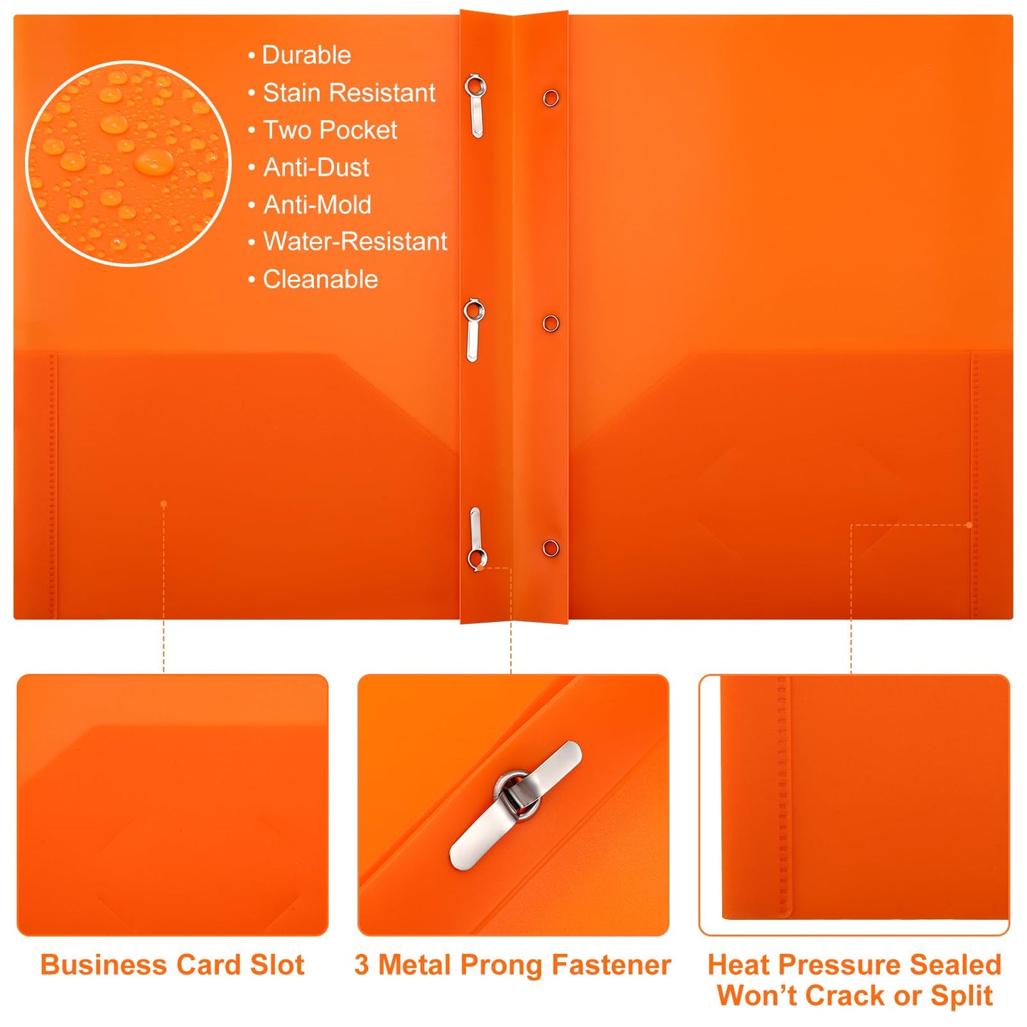 Patelai 48 Pcs Plastic Folders with 2 Pockets and 3 Prongs Home Folders with Card Slot Letter Size Heavy Duty Report Covers for Back to School(Orange,Classic)