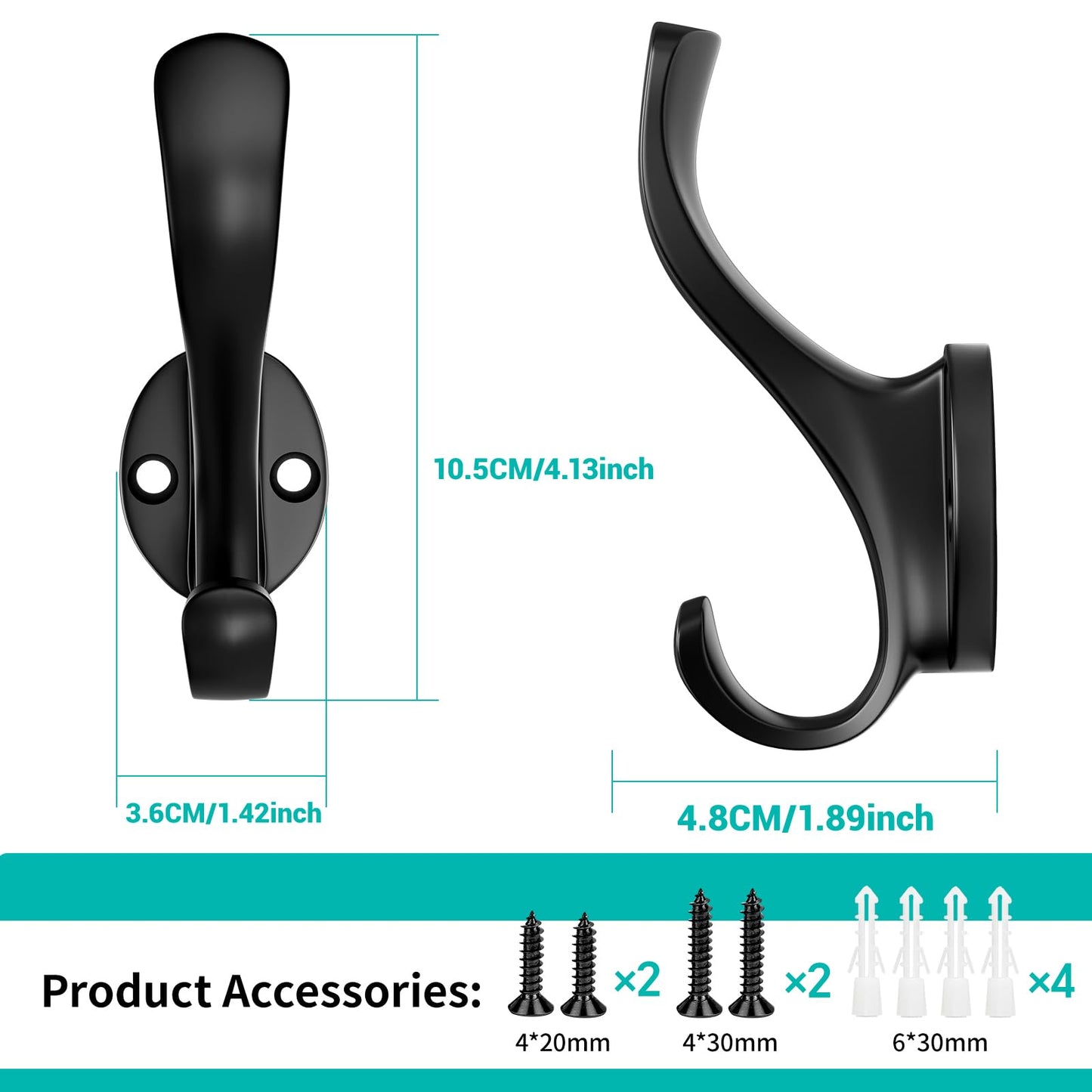 Ruiziiz Coat Hooks Heavy Duty - Easy to Install Metal Towel Hooks Screw-in Wall Hooks for Hanging Hat, Towel, Key, Robe, Scarf, Bag, Cap (12, Black)