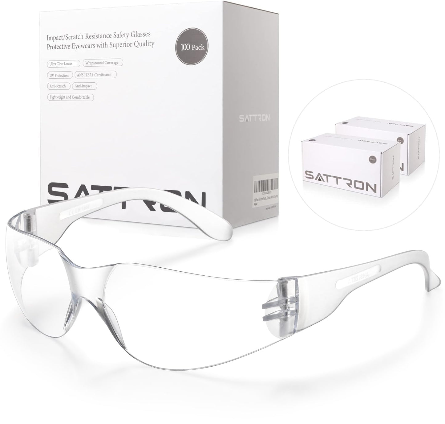 100 Pack of Clear Safety Glasses, Scratch & Impact Resistant ANSI Z87.1 Protective Eyewear, Ploycarbonate Lenses or Women Men Safety Sunglasses for Construction, Outdoor Work & Shooting Ideal for Lab