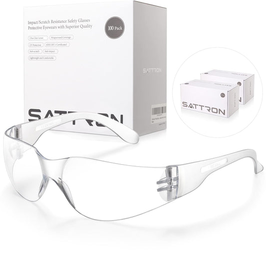 100 Pack of Clear Safety Glasses, Scratch & Impact Resistant ANSI Z87.1 Protective Eyewear, Ploycarbonate Lenses or Women Men Safety Sunglasses for Construction, Outdoor Work & Shooting Ideal for Lab