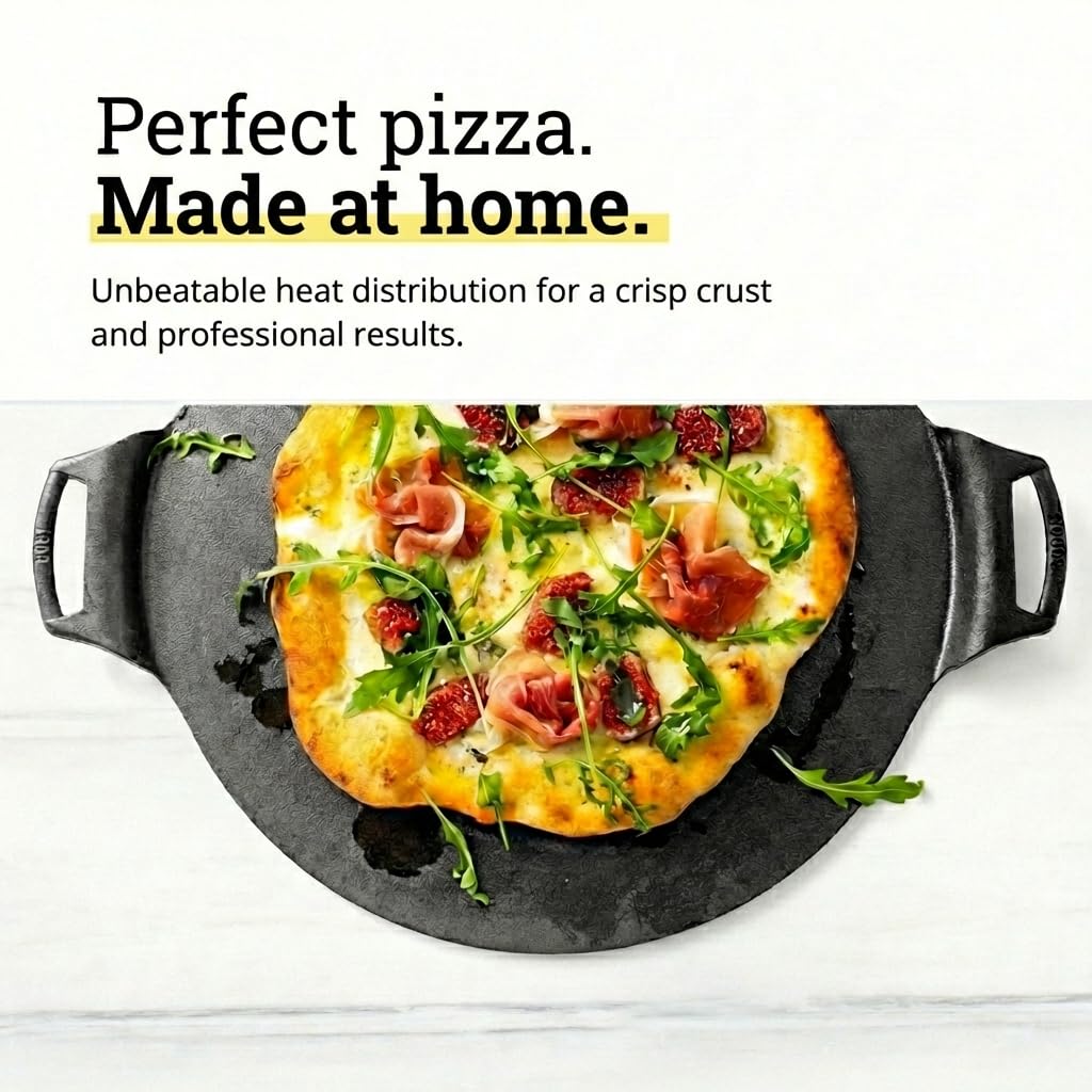 Lodge Seasoned Cast Iron Pizza Pan 15 Inch - Pre-Seasoned, Round Pizza Pan with Dual Assist Handles - Even Heat Distribution- PFAS-Free, Non-Toxic Cookware - Oven Safe