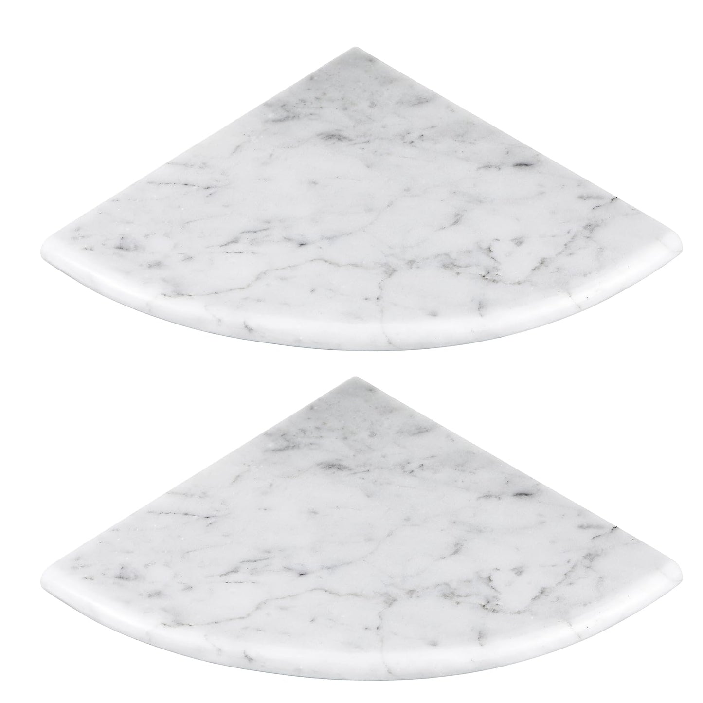 Chunful 2 Pcs White Marble Corner Shower Shelf for Bathroom 9 x 9 Inch Wall Mounted Both Sides Polished Marble Corner Shelves Shower Caddy for Bathroom Wall (Stylish)