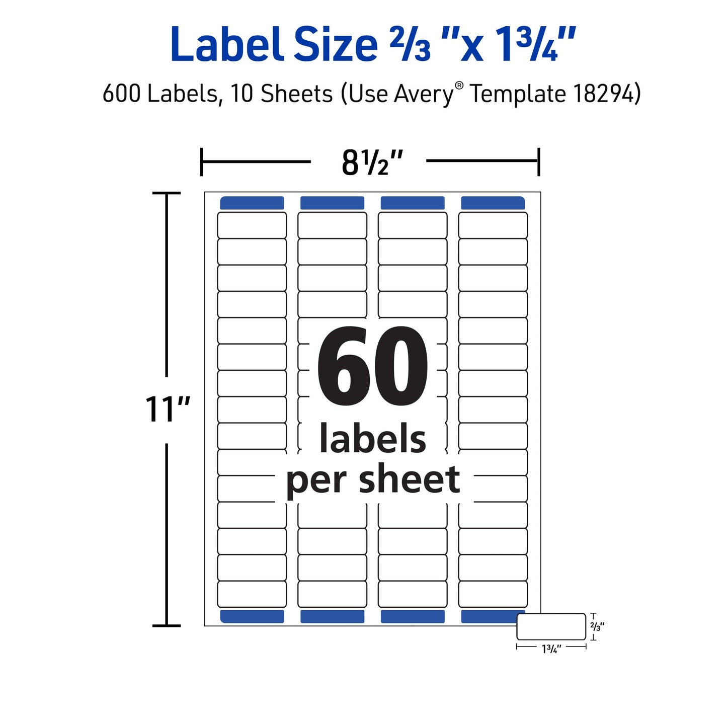 Avery Printable Return Address Labels, Sure Feed Technology, 2/3" x 1-3/4", White, Laser & Inkjet Compatible, 600 Blank Labels per Pack, Great for High-Volume Mailing (5-Pack of 18294)