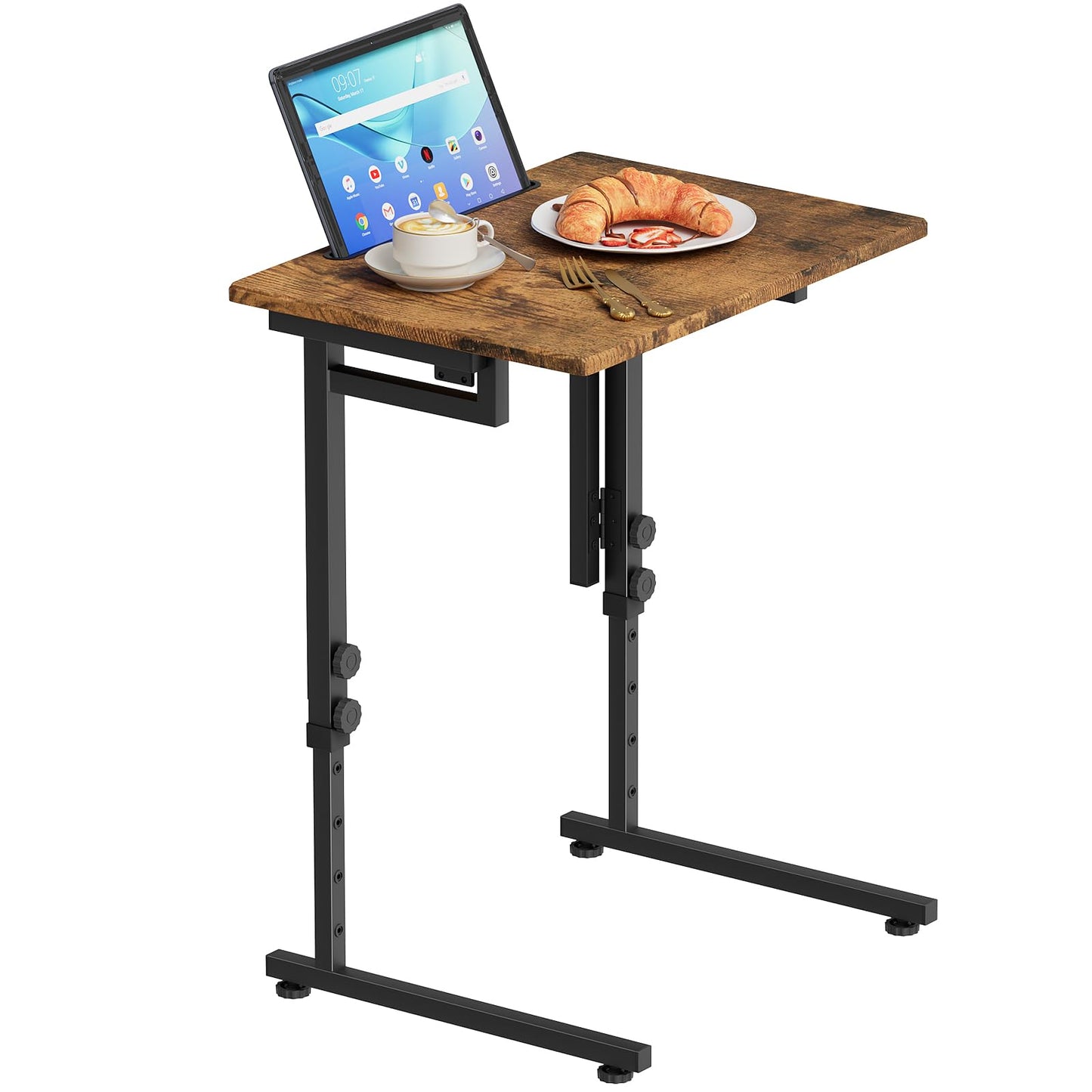 Katrawu Folding TV Tray Dinner Table for Living Room,Adjustable Height Tv Tray,Portable Dinner Snack Trays Table,Small Foldable C-Shaped End Table for Eating with No Assembly Required (Brown)
