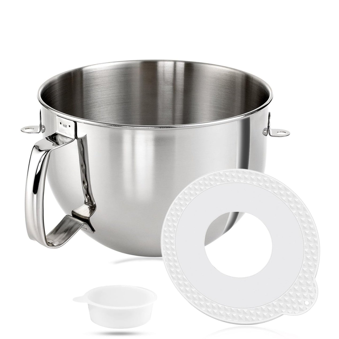 Stainless Steel Mixer Bowl & Mixer Bowl Lid Cover, Compatible with KitchenAid Series 5.5-6 QT Lift Stand Mixer, Suitable for KV25, KV25, KP26, KB26, Dishwasher Safe, Ergonomic Handle, Heavy Duty