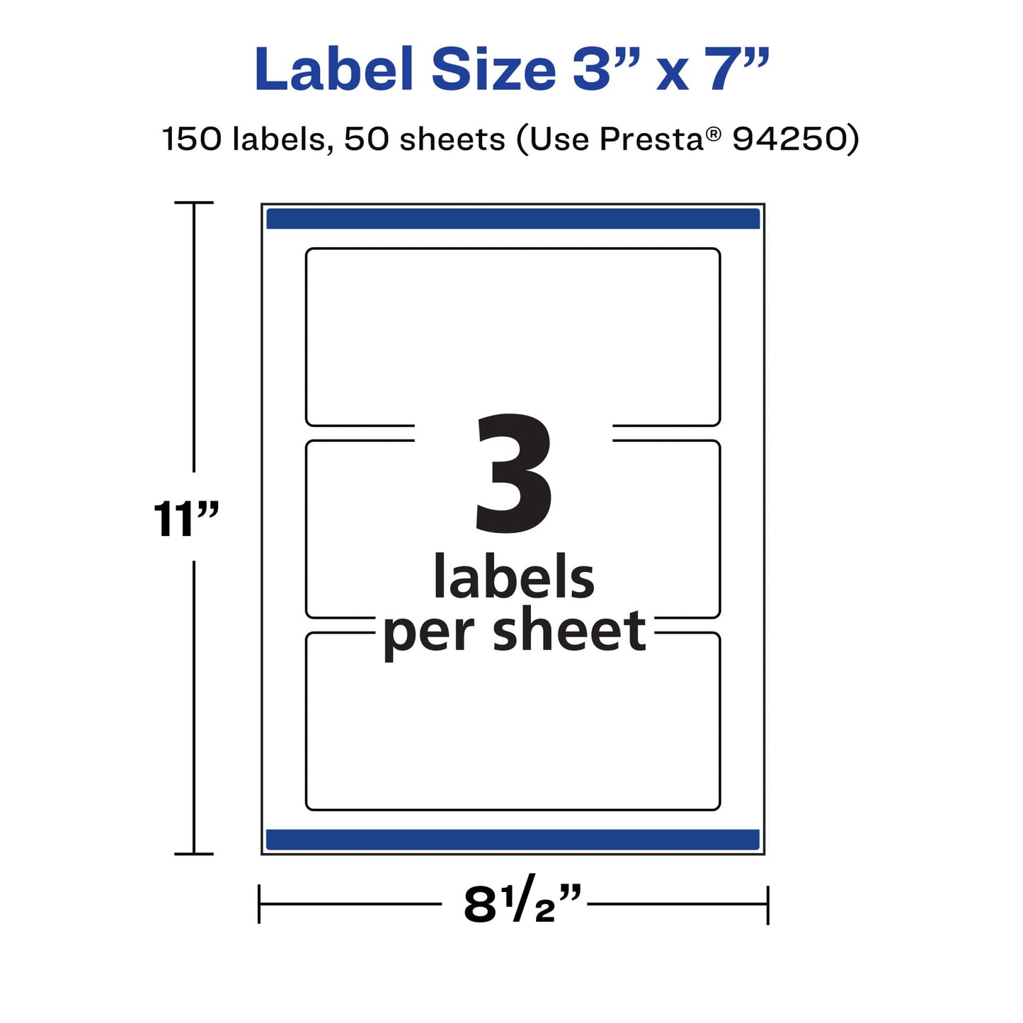 Avery Matte White Rectangle Labels, Sure Feed Technology, 3" x 7", 150 Matte White Printable Labels