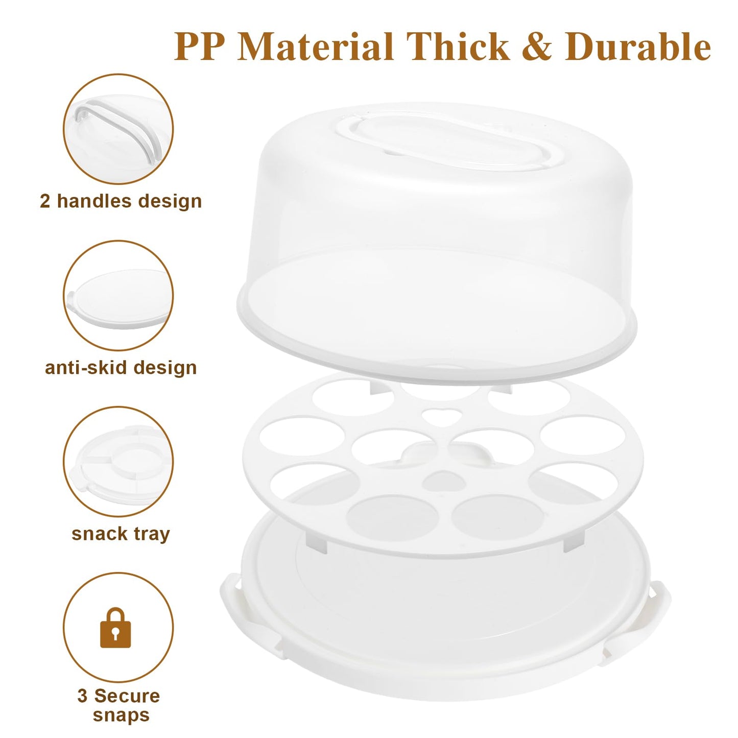 Cake Carrier with Lid and Handle, BPA-Free Cake Containers Cake Stand for 10 inch Cake with 2 Handles Cupcake Carrier - Plastic Cover Two Sided Base for Transport Pie Nuts Fruit Perfect Gifts