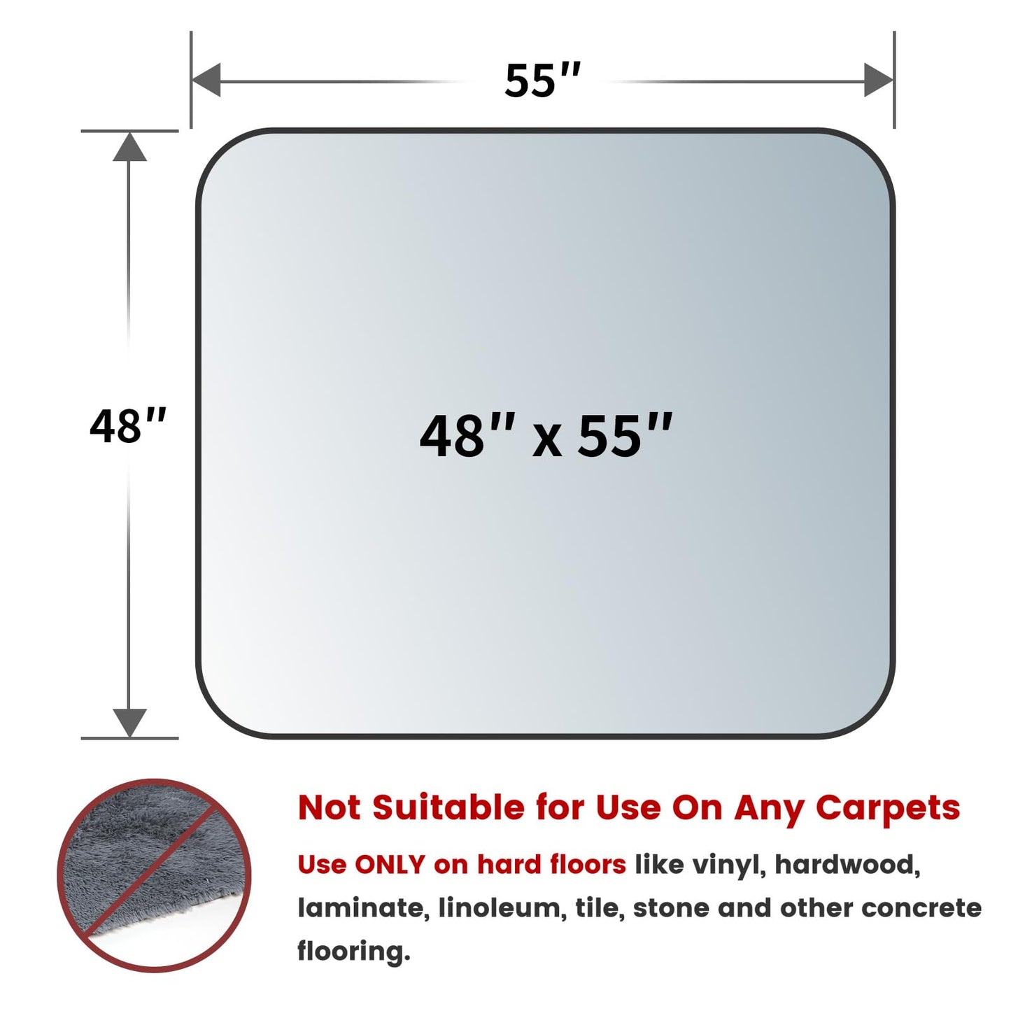 Yecaye Office Chair Mat for Hardwood Floor, Clear Computer Desk Chair Mat, PVC Heavy Duty Floor Protector for Rolling Chairs, 1.7mm Thick Chair Mat (Transparent, 48" x 55" x0.07'')