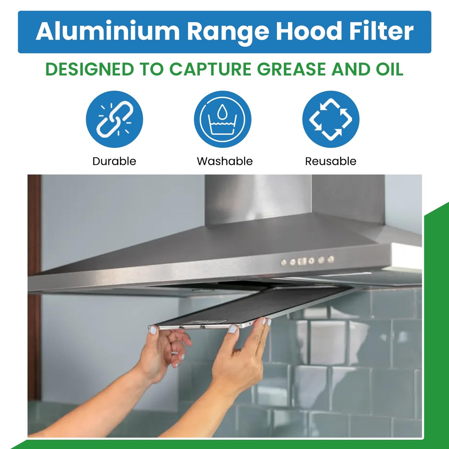 Filter Everything Replacement Aluminum Filters Compatible with Broan R610092, G-8187, RBF0801 – 11-1/4 x 11-5/8 x 11/32 – 2-Pack – Range Hood Grease Filter