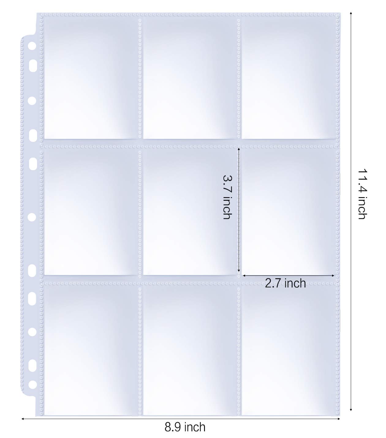 Trading Card Sleeve Pages, HERKKA 200 Pack 9 Pocket Album Pages 11 Holes Fit 3 Ring Binder