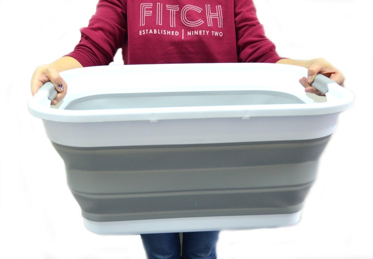 SAMMART 41L (10.8 gallon) Collapsible Plastic Laundry Basket-Foldable Pop Up Storage Container/Organizer-Portable Washing Tub-Space Saving Hamper, Water capacity: 32L (8.4 gallon) (Rectangular, Grey)