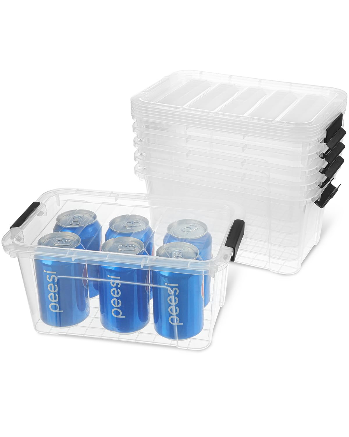 EOENVIVS Plastic Storage Bins with Lids 6 Pack, 7 Quart Storage Containers With Black Buckle Latch, Stackable Storage Organizers for Home Pantry Office Classroom Organization, Clear