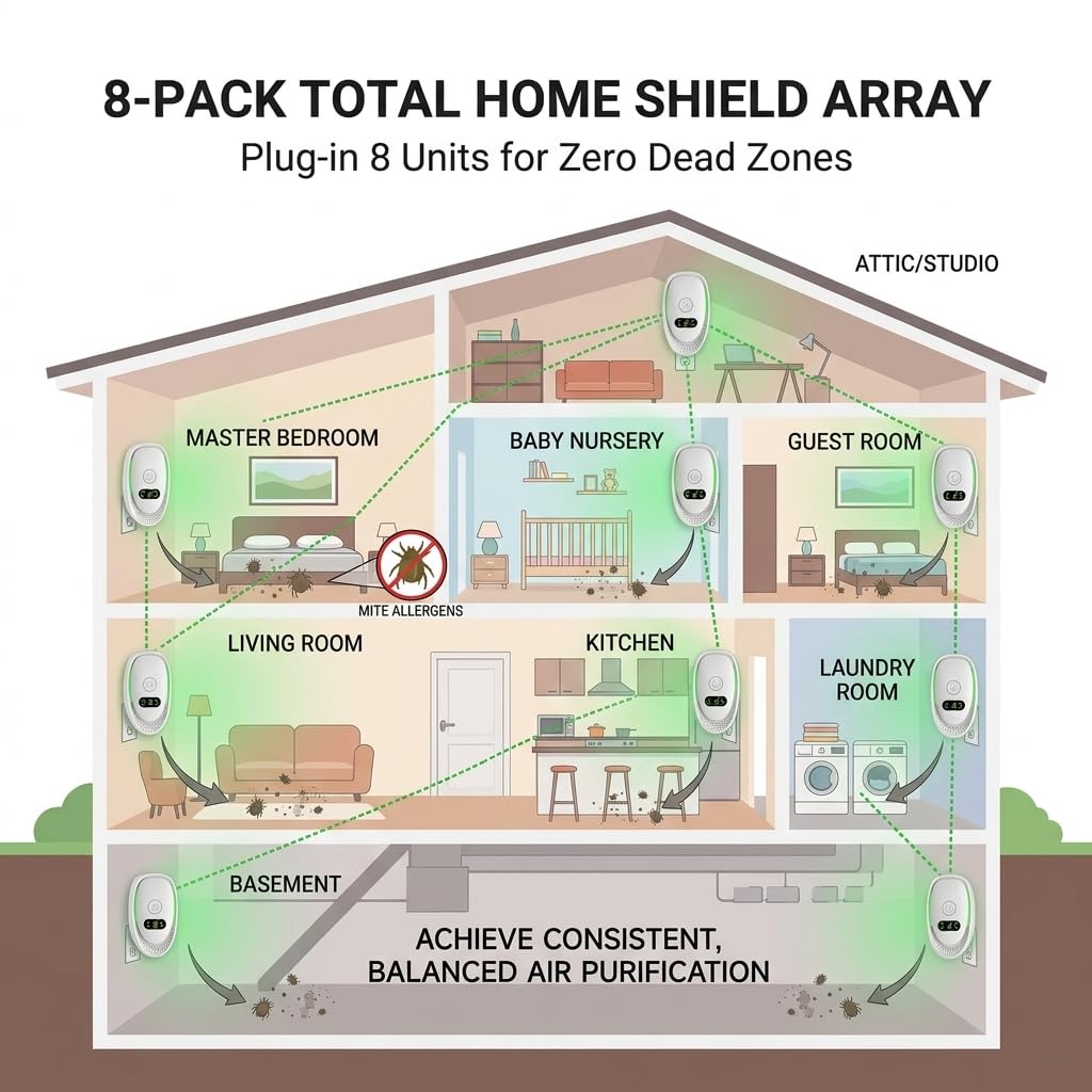 2026 Upgraded Air Ionizers for Dust Mites Smoke- 8 Pack Whole House Coverage,Plug in Air Purifiers for Home,Silent Electronic Air Ionizer for Allergies,Pet Dander&Odor, Steady Green Indicator Light