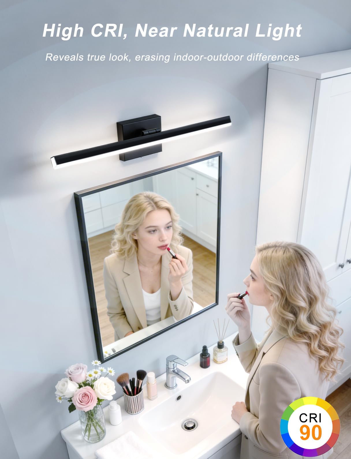 IZORRO Modern Bathroom Vanity Light 24 inch, Rotatable, 16W Dimmable Led Bathroom Light Fixture Over Mirror, Black Vanity Light Bar (Cool White 6000K)