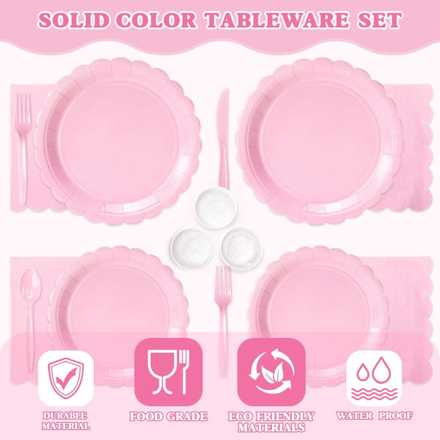 Vyntra 350 Pcs Pink Paper Plates and Napkins Set for 50, 9" Dinner Plates & 7" Dessert Plates, Tableware for Birthday Party, Mother's Day