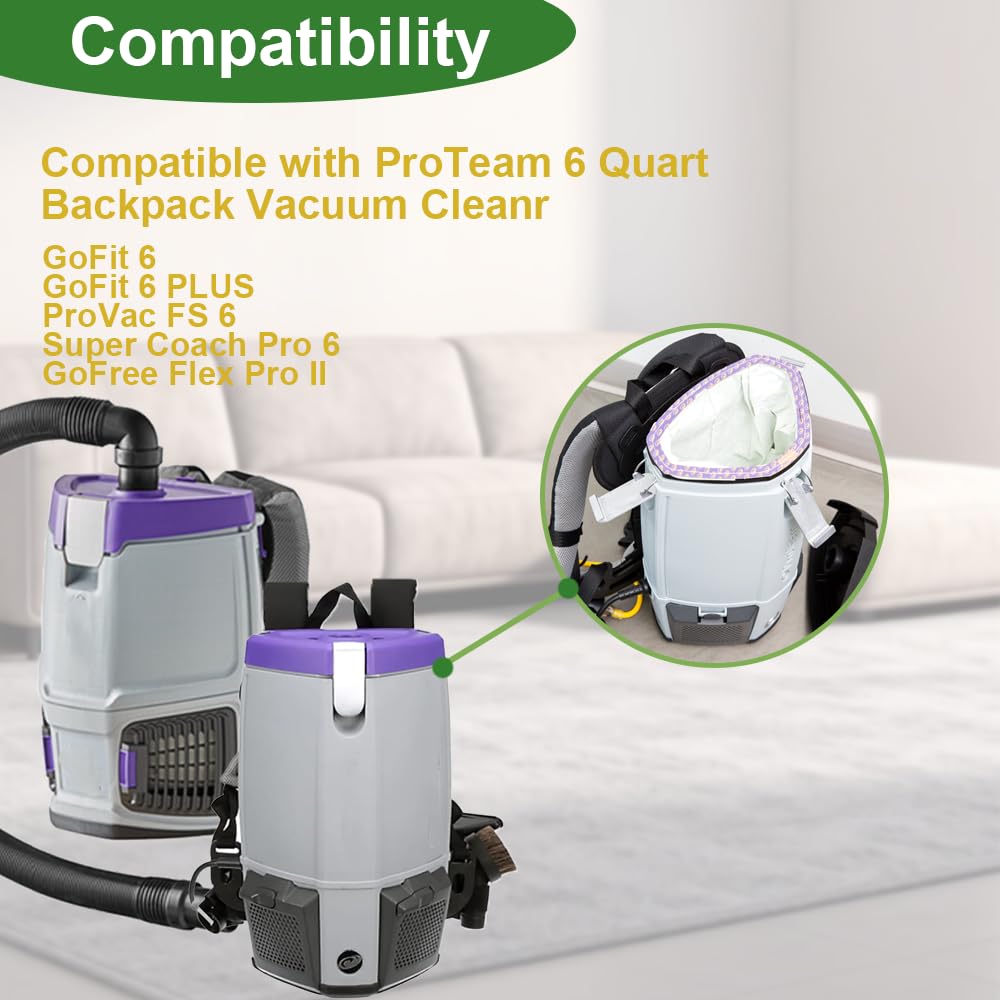 40 Pack 107314 Backpack Vacuum Bags, Compatible with ProTeam 6 QT Vacuum Cleaner, Micro Filter Bags for Vacuum Cleaner, Super Coach Pro 6, ProVac FS 6, GoFit 6, GoFit 6 PLUS (40 Pack)