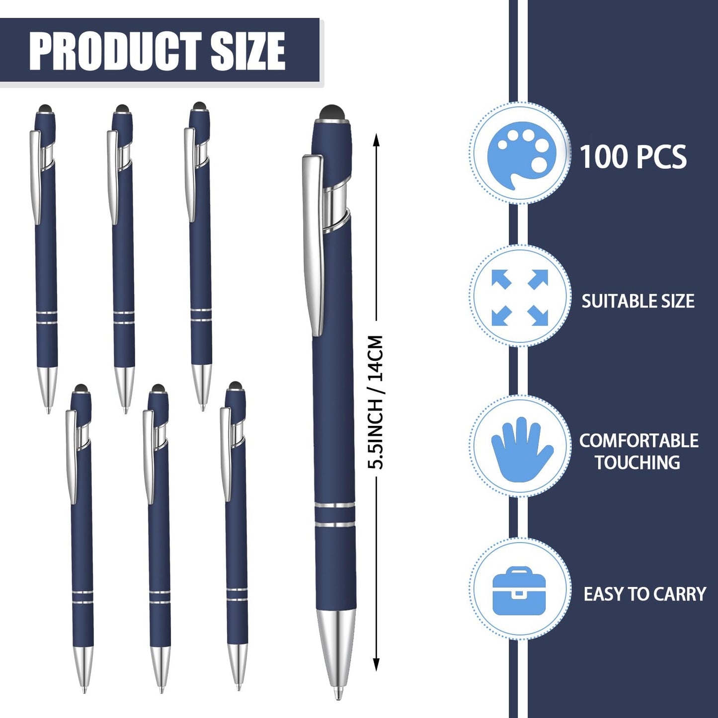 100 Pcs Ballpoint Pen with Stylus 2 in 1 Ballpoint Pen for Touch Screens, 2 in 1 Thank You Pen Gift for Colleagues, Coworker, Office (Navy Blue)