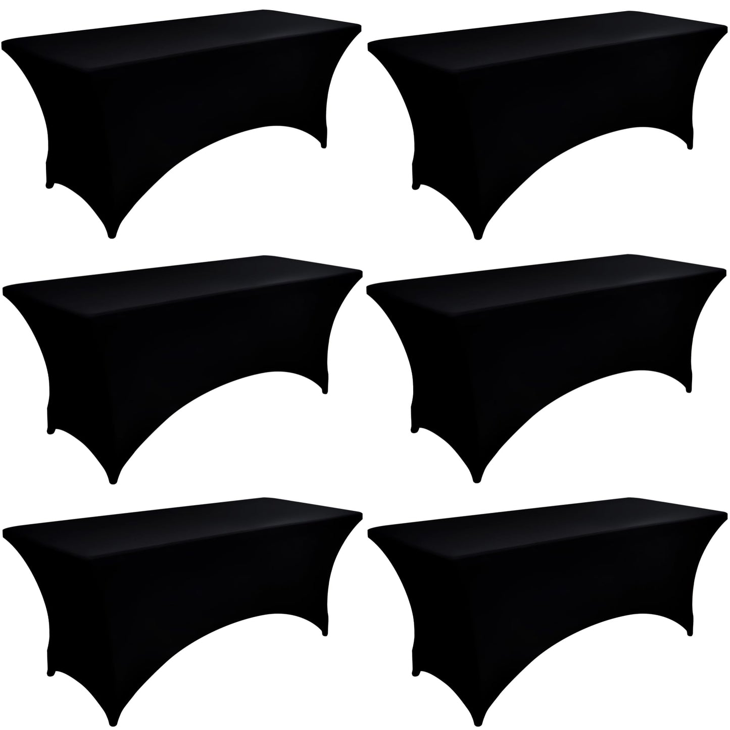 ZarzaaSik 6-Pack 6ft Black Spandex Table Covers for Rectangle Standard Folding Tables - Wrinkle Resistant Stretch Tablecloths - Ultimate Fitted Table Protector for Parties, Trade Shows, Wedding