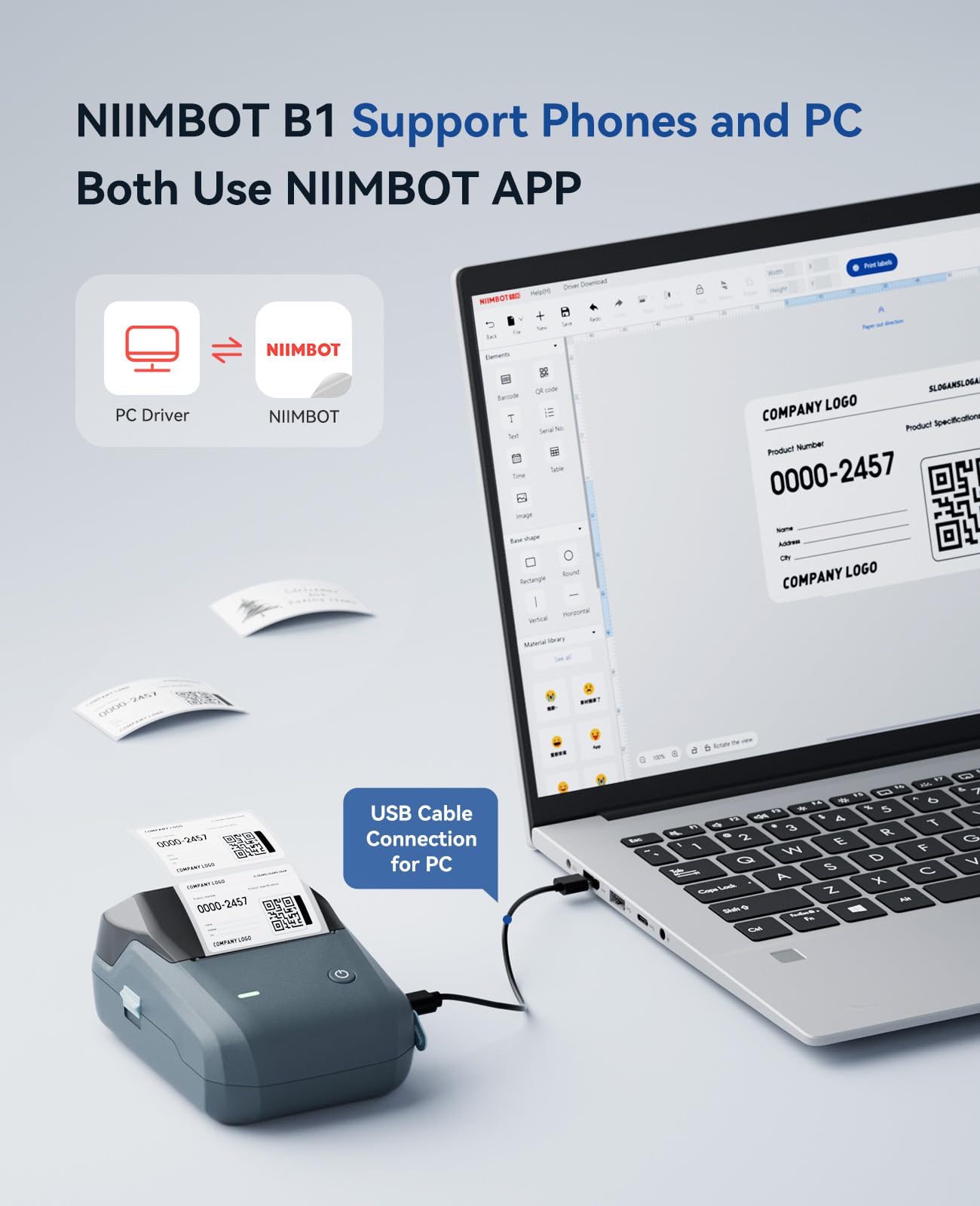 NIIMBOT B1 Label Maker Machine, Thermal Label Printer Easy to Use for Office, Home, Business, Came with 3 Roll White Labels(Blue)