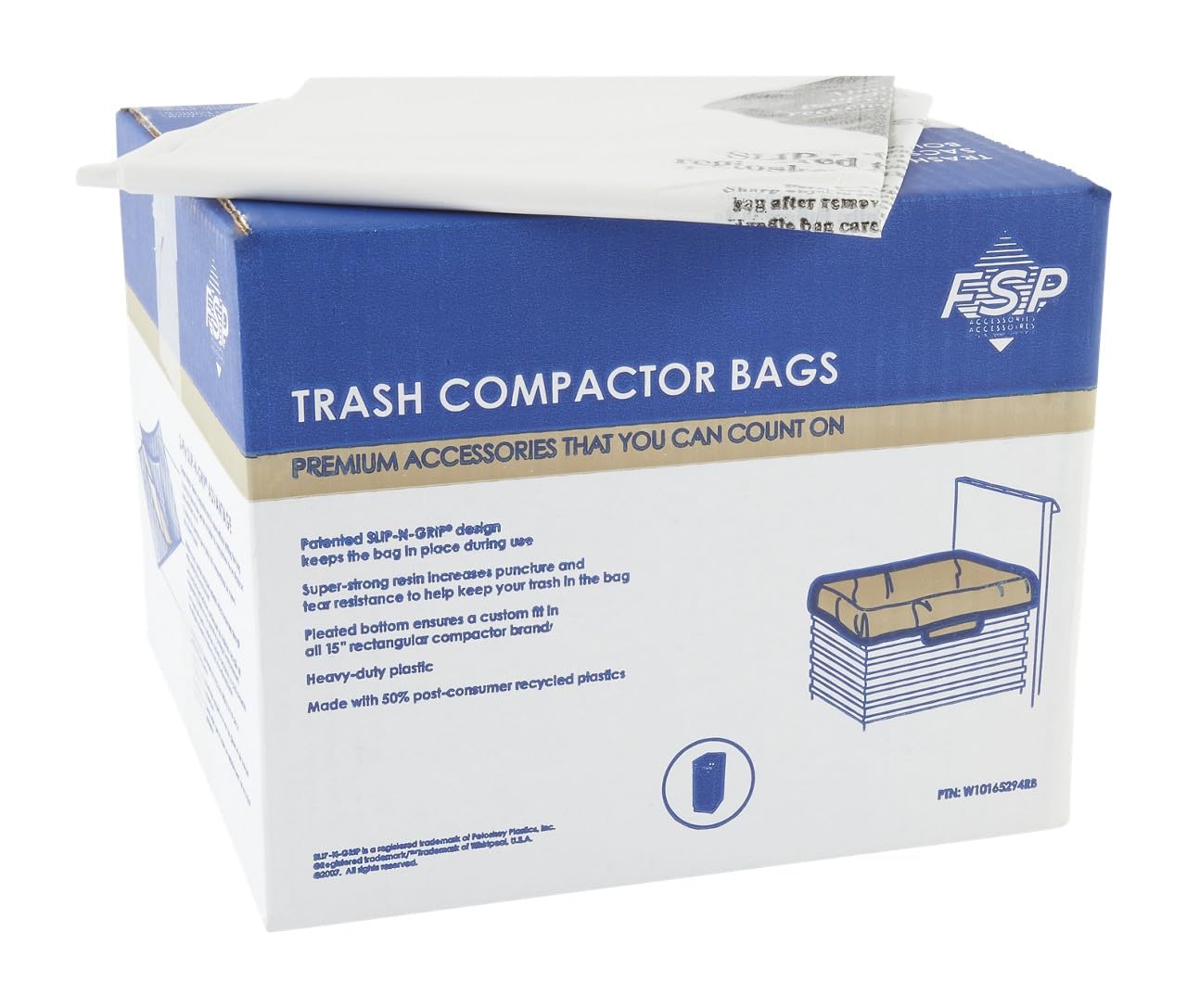 Whirlpool W10165294RB Genuine OEM Trash Compactor Bags (60-Pack) – Heavy-Duty 15-Inch Replacement Bags – Fits KitchenAid, Maytag, JennAir, & Kenmore – 3 Mil Thick, Slip-N-Grip Leak-Proof Design